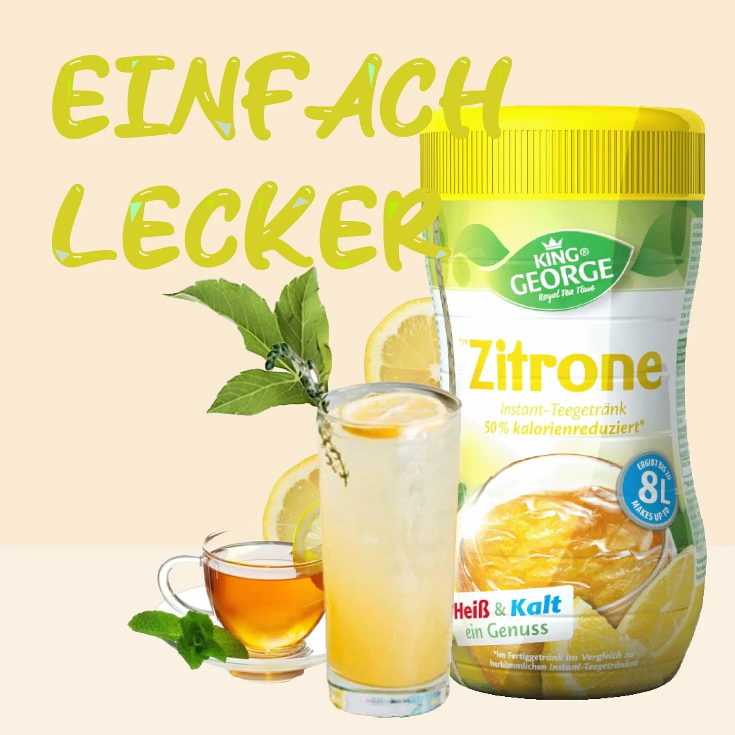 King George Bebida de té instantánea de limón, 12 x 400 g Bebida de té instantánea de cítricos y limón con Vitamina C, Paquete económico de té en Migas, Bebida en Polvo, Bebida refrescant