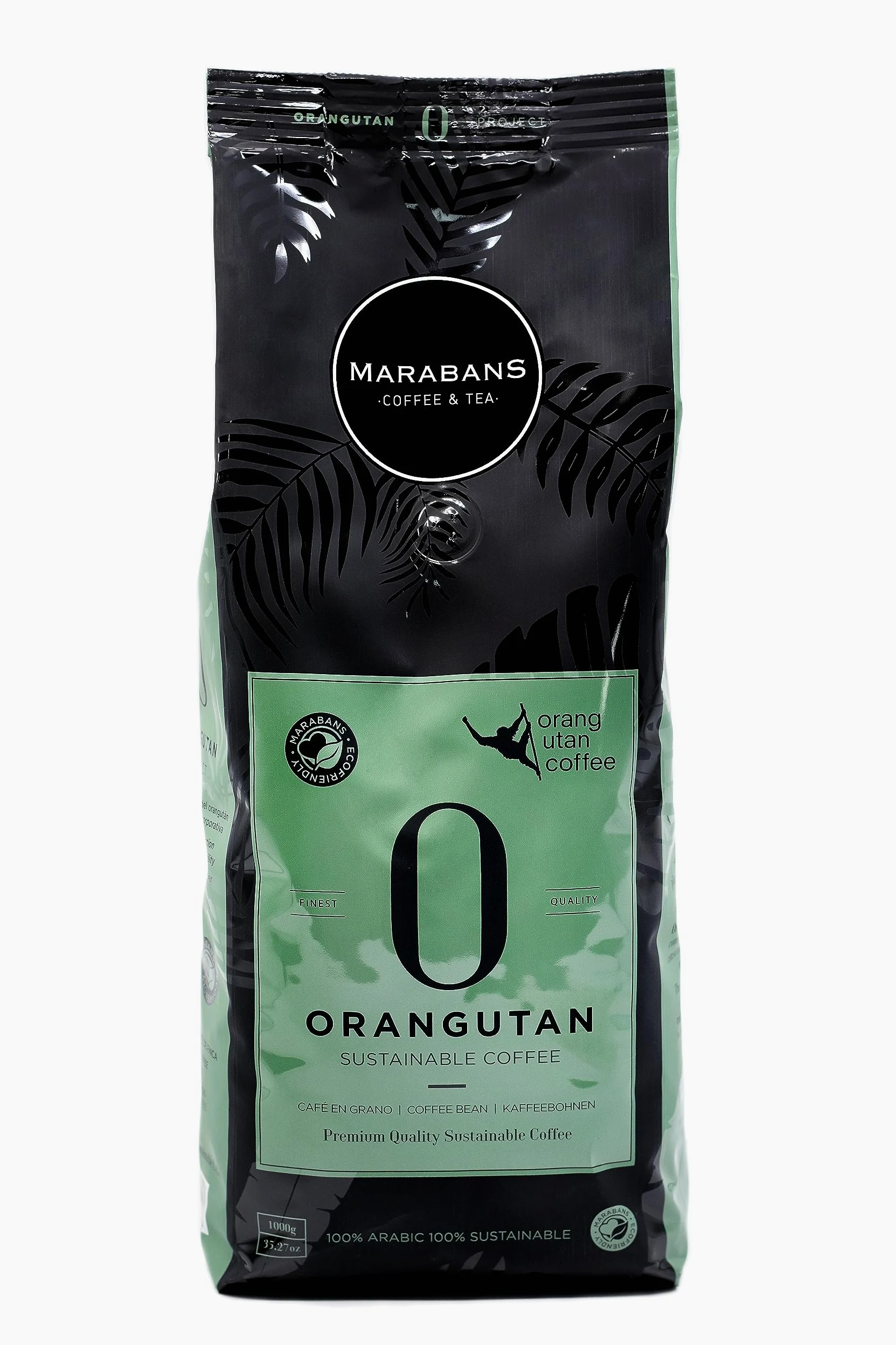 Marabans OrangUtan café en grano paquete 1 kilo - Café Arábica 100% natural Producción Sostenible - 100% tueste natural. / Origen Sumatra, Indonesia.