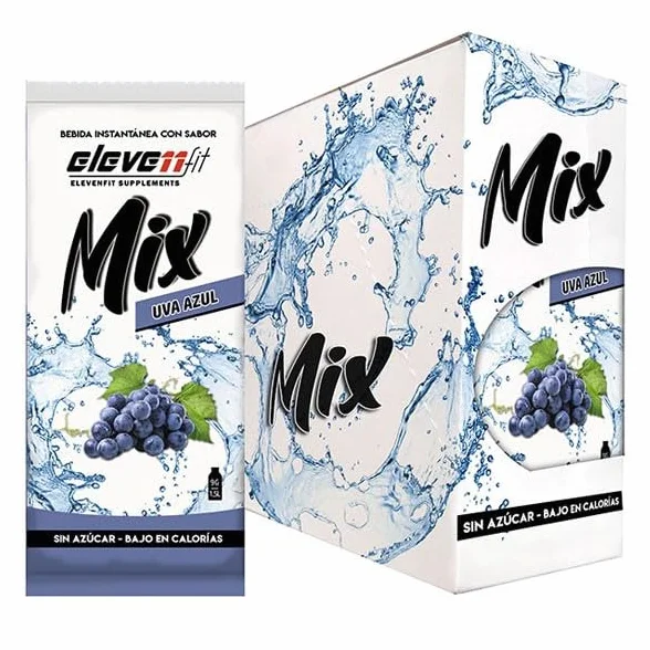 Eleven Fit Mix Instantáneo Sabor Uva Azul | Prepara 1.5L de Bebida Saludable, Sin Azúcar y Baja en Calorías | Ideal para Mezclar con Agua y Mejorar tu Dieta | Caja de 24 Sobres