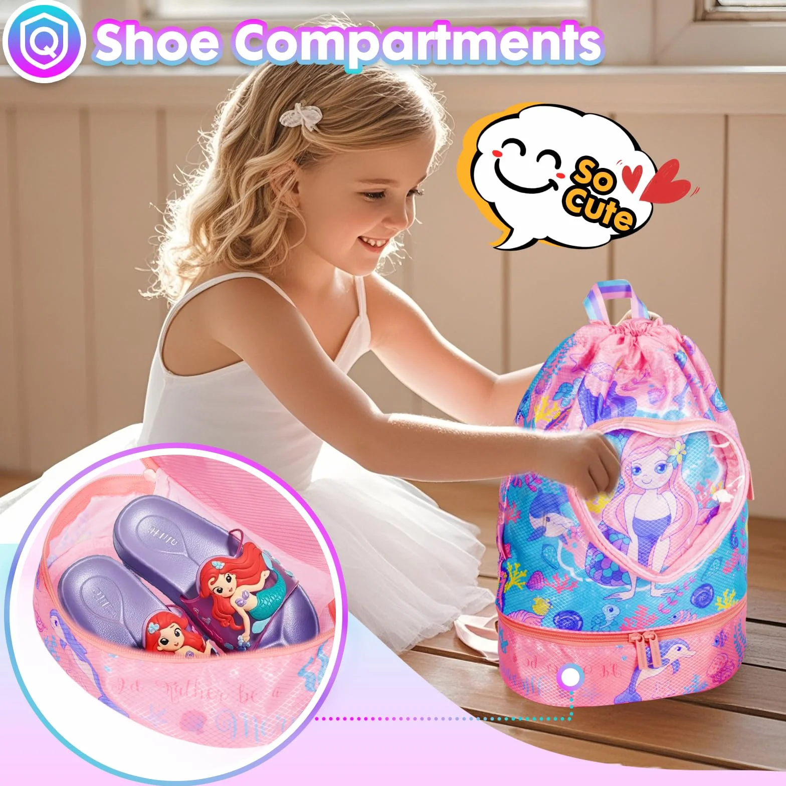 PinkSheep Bolsa de natación impermeable para niños con compartimento para zapatos