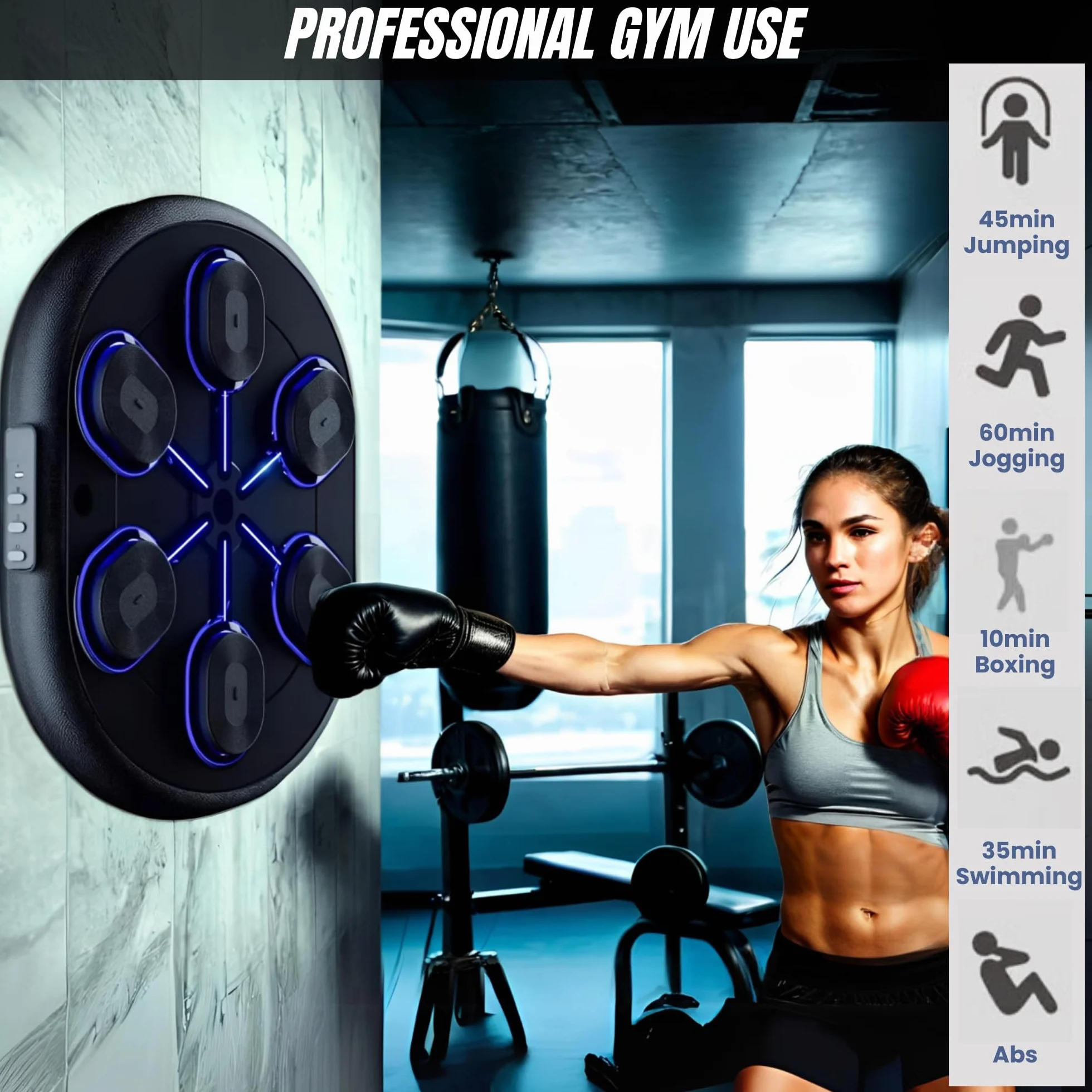 MAGIC SELECT Máquina de Boxeo Musical con LED, Bluetooth, Almohadilla de Poliuretano para Entrenamiento de Boxeo en Pared