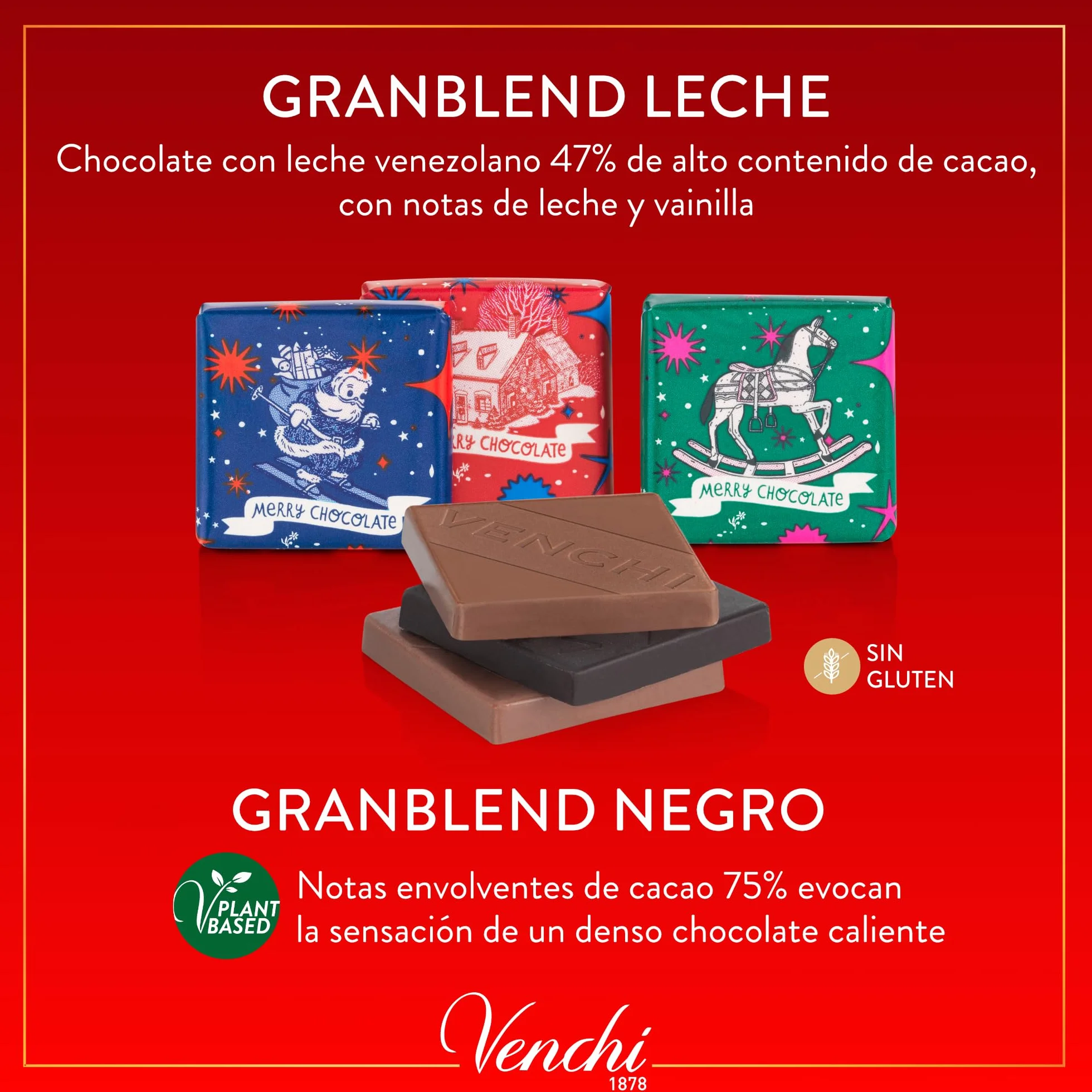 Venchi Calendario de Adviento 181 g 25 Bombones Chocolate con Leche y Negro Navidad