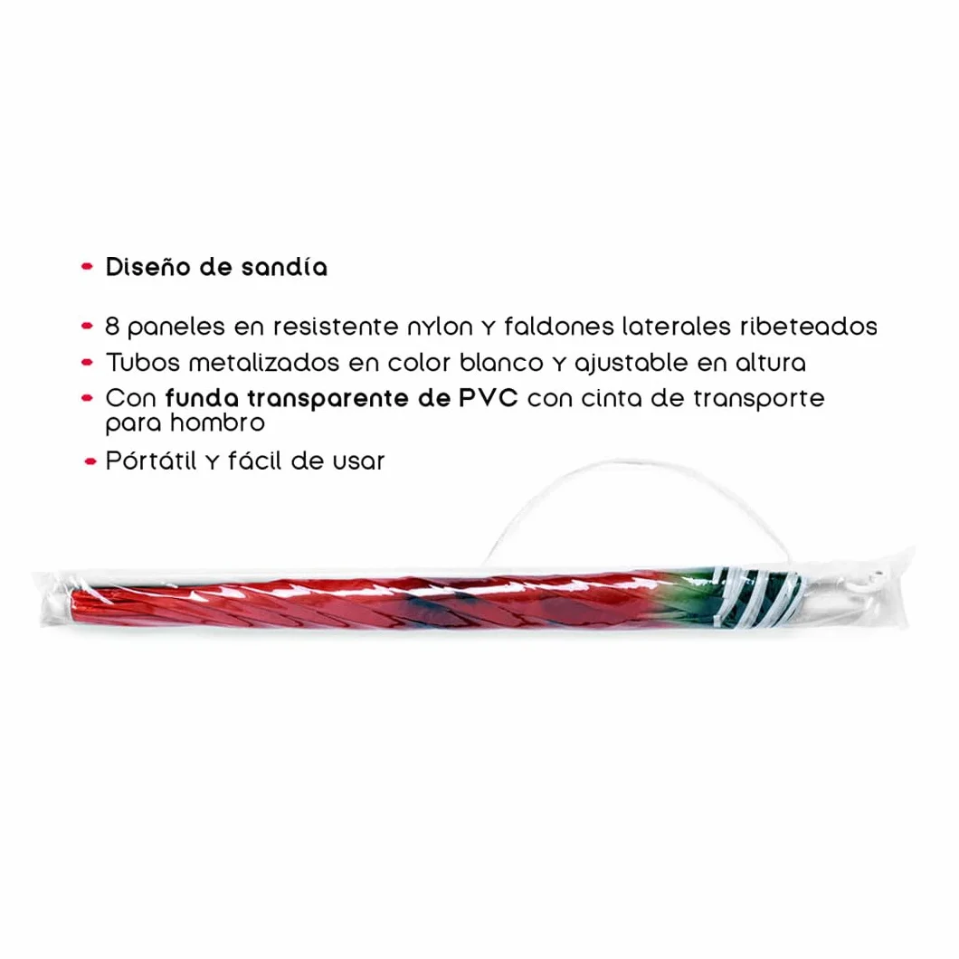 Sombrilla Playa Sandía 150 cm Nylon 8 Paneles Resistentes Ajustable Altura