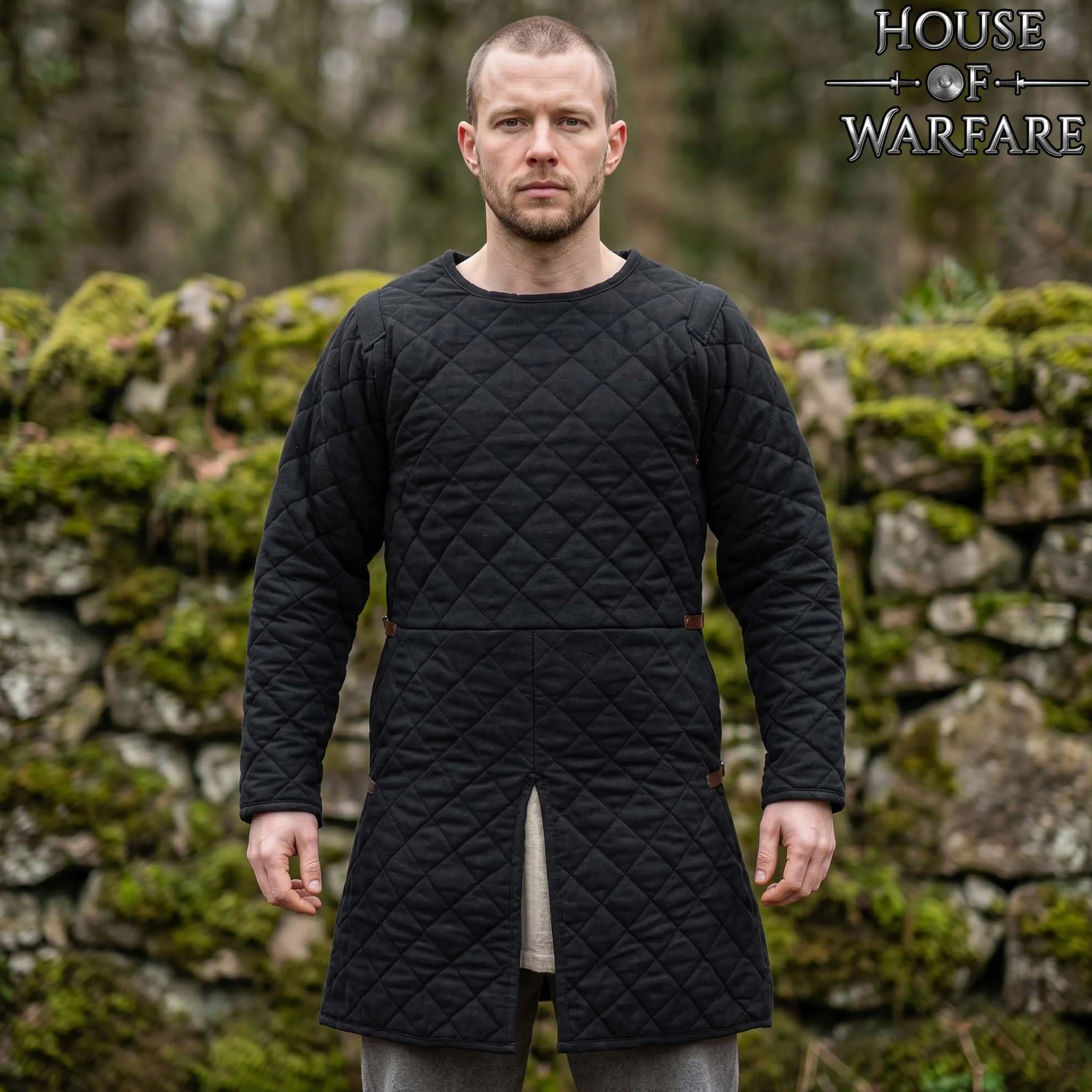 Medieval Gambeson acolchada manga completa dos capas LARP negro XXL