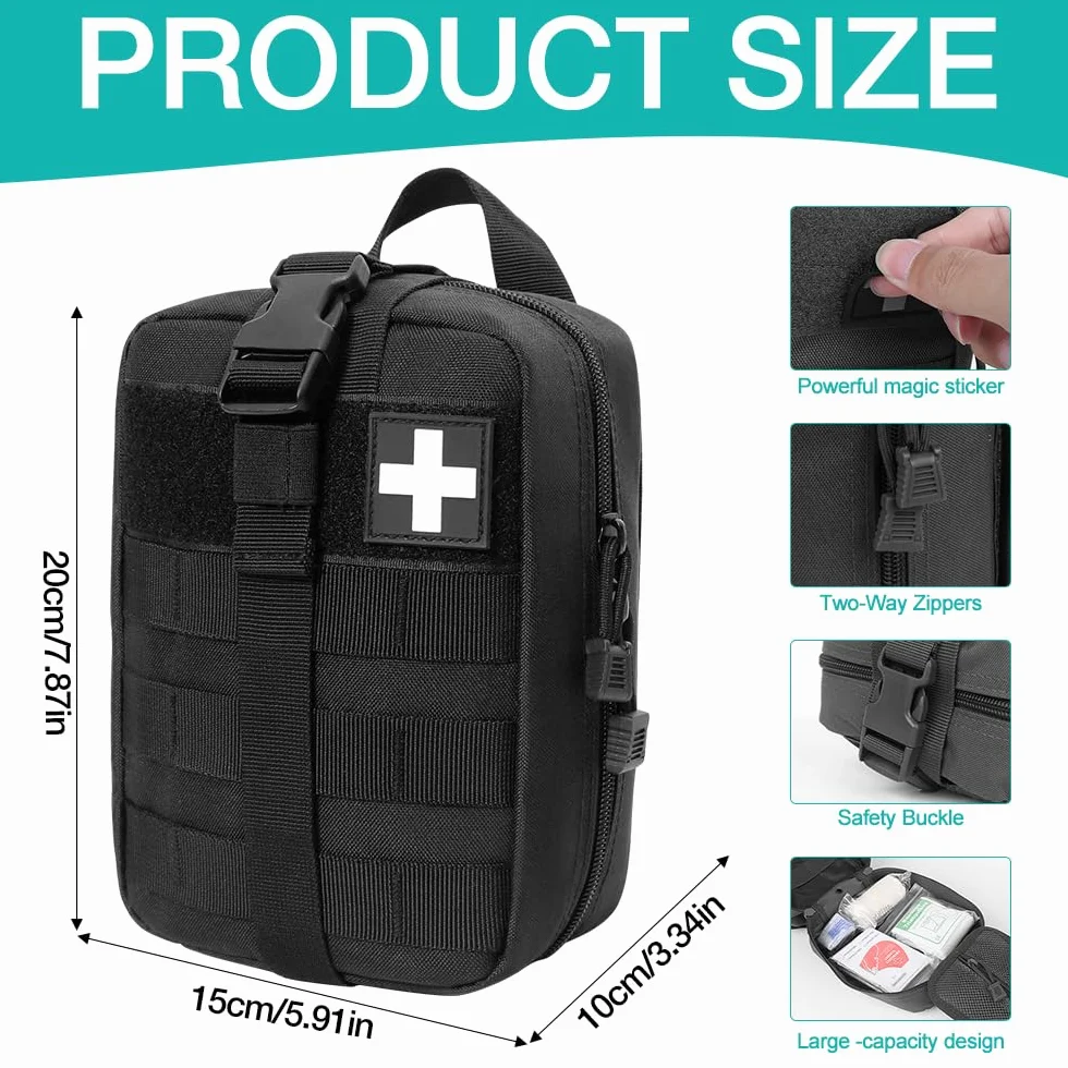 Botiquin de Primeros Auxilios 46PCS First Aid Kit Medicina Táctica Bolsa Emergencia Viaje Acampada Negro
