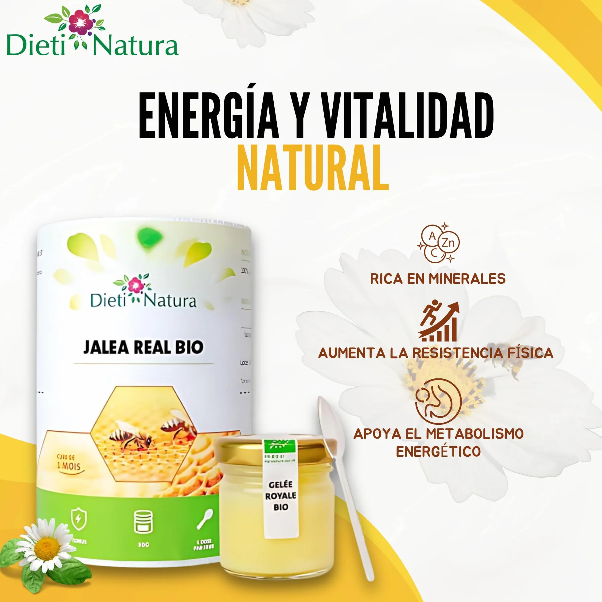 Dieti Natura Tarro de Jalea Real Fresca BIO (30g) (Pack de 6) - Jalea Real Pura con Elementos Esenciales: Vitaminas, Oligoelementos y Minerales para Energía Natural y Defensa Inmunológica