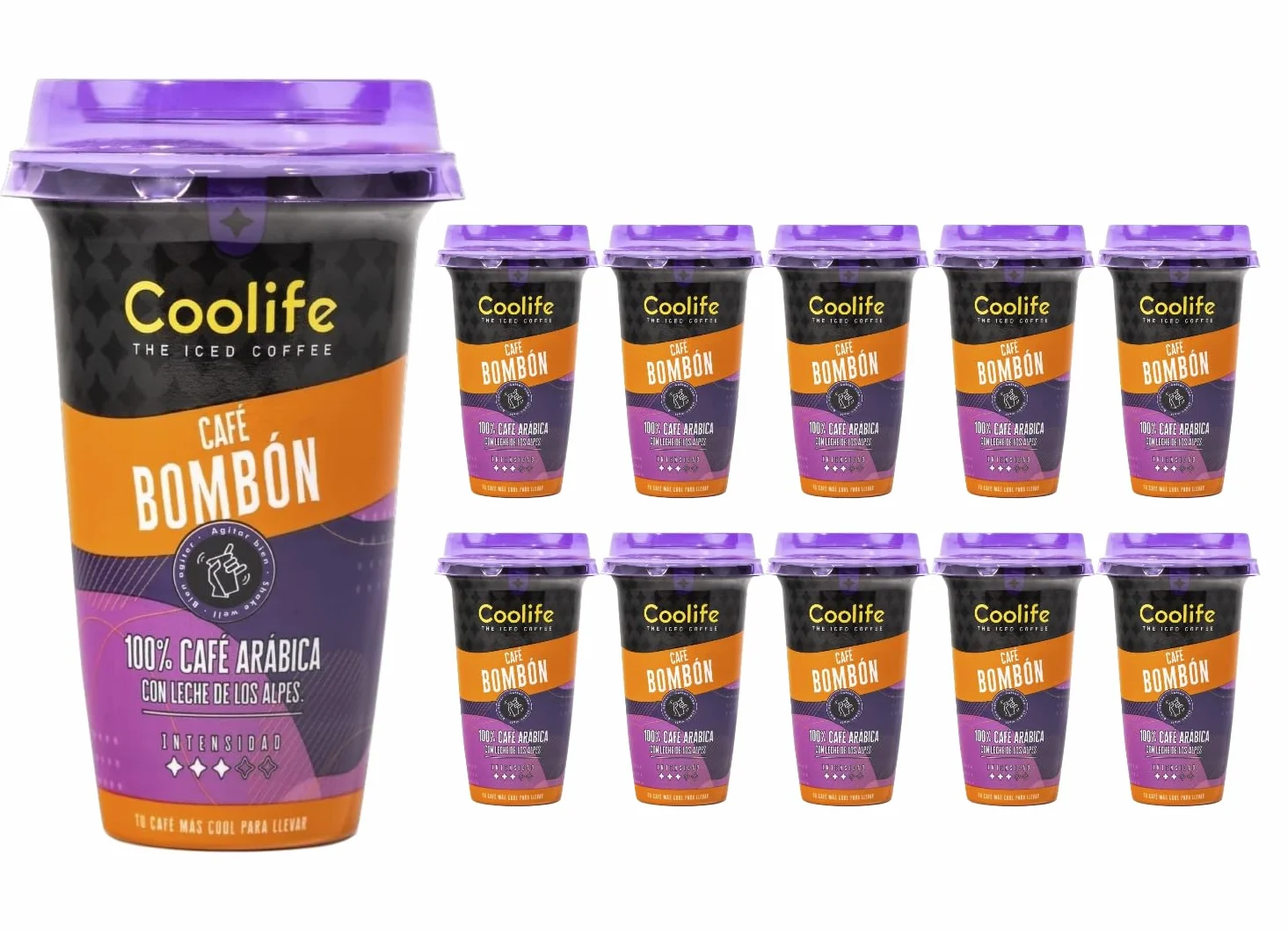 PACK 10 - Café Frío Bombón Listo para Tomar 230ml – Café Dulce y Cremoso con Granos 100% Arábica y Leche Fresca de los Alpes, Bebida Ready to Drink en Formato Vaso