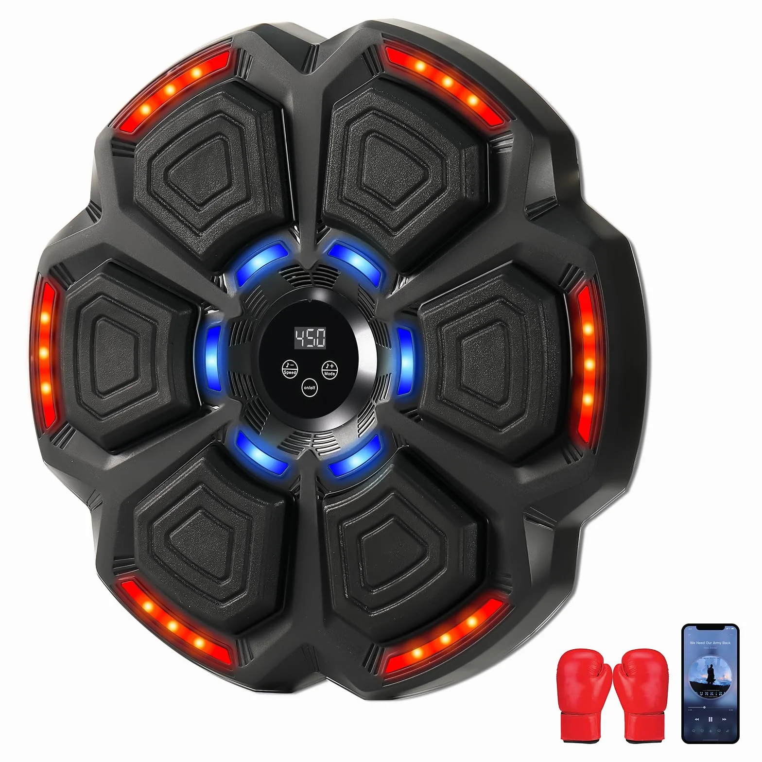 Máquina de Boxeo Musical de Pared con Guantes, 9 Modos de Velocidad, Modo de Conteo, Bluetooth para Entrenar y Liberar Estrés