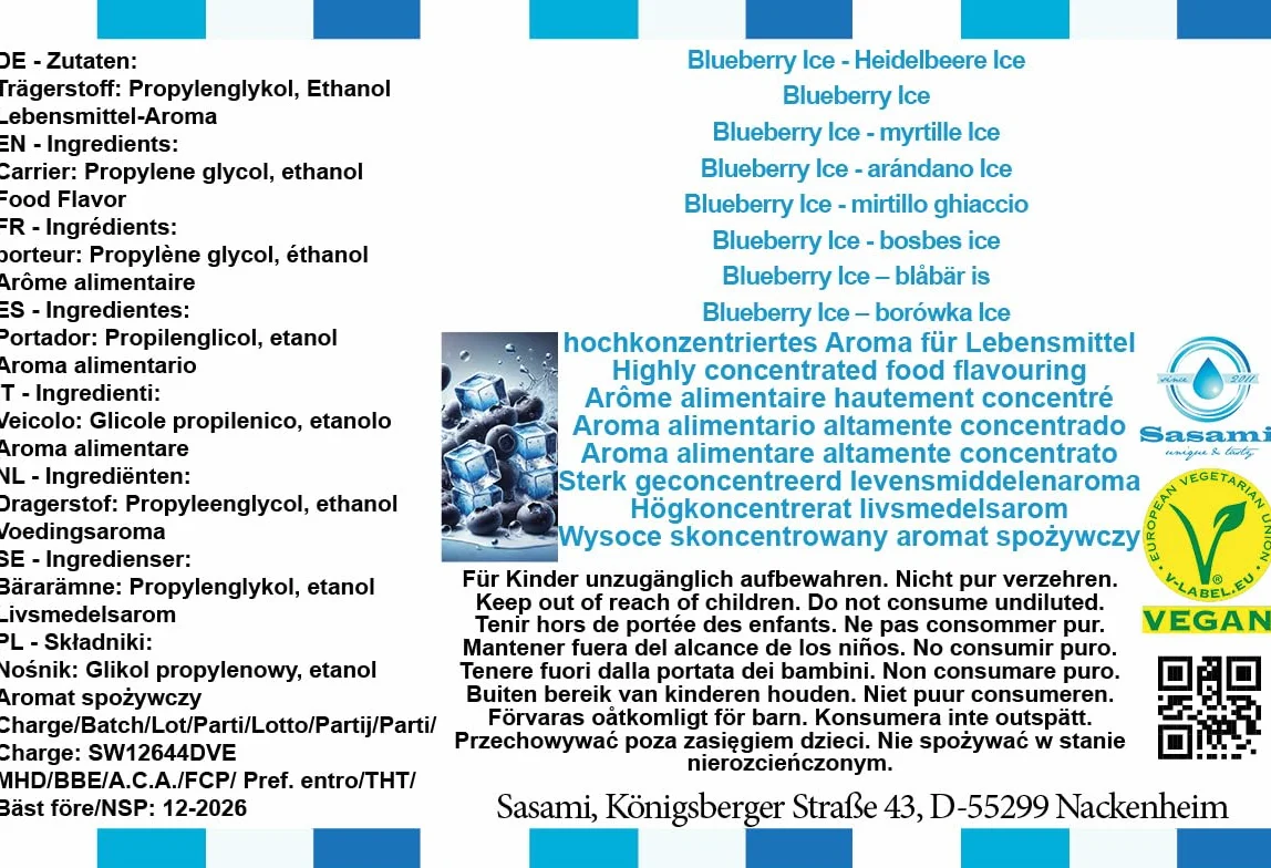 Blueberry Ice - arándano Ice aroma concentrado - Vegano - Sasami - 10ml
