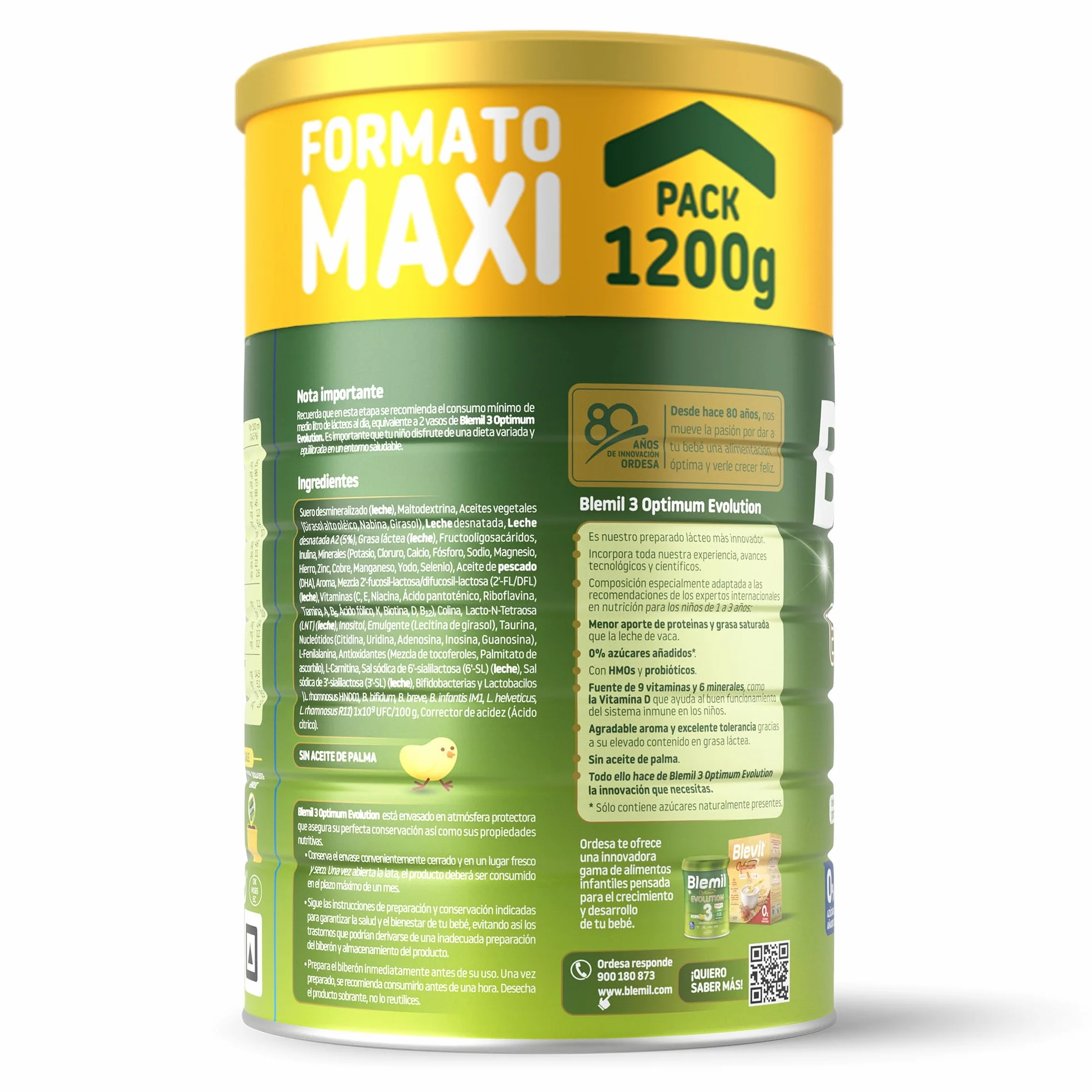 Blemil 3 Optimum Evolution 3PACK | 3 Botes de 1200g | Preparado Lácteo en Polvo para Niños de 1 a 3 años - 0% Azúcares Añadidos, sin Aceite de Palma - Amazon Exclusive