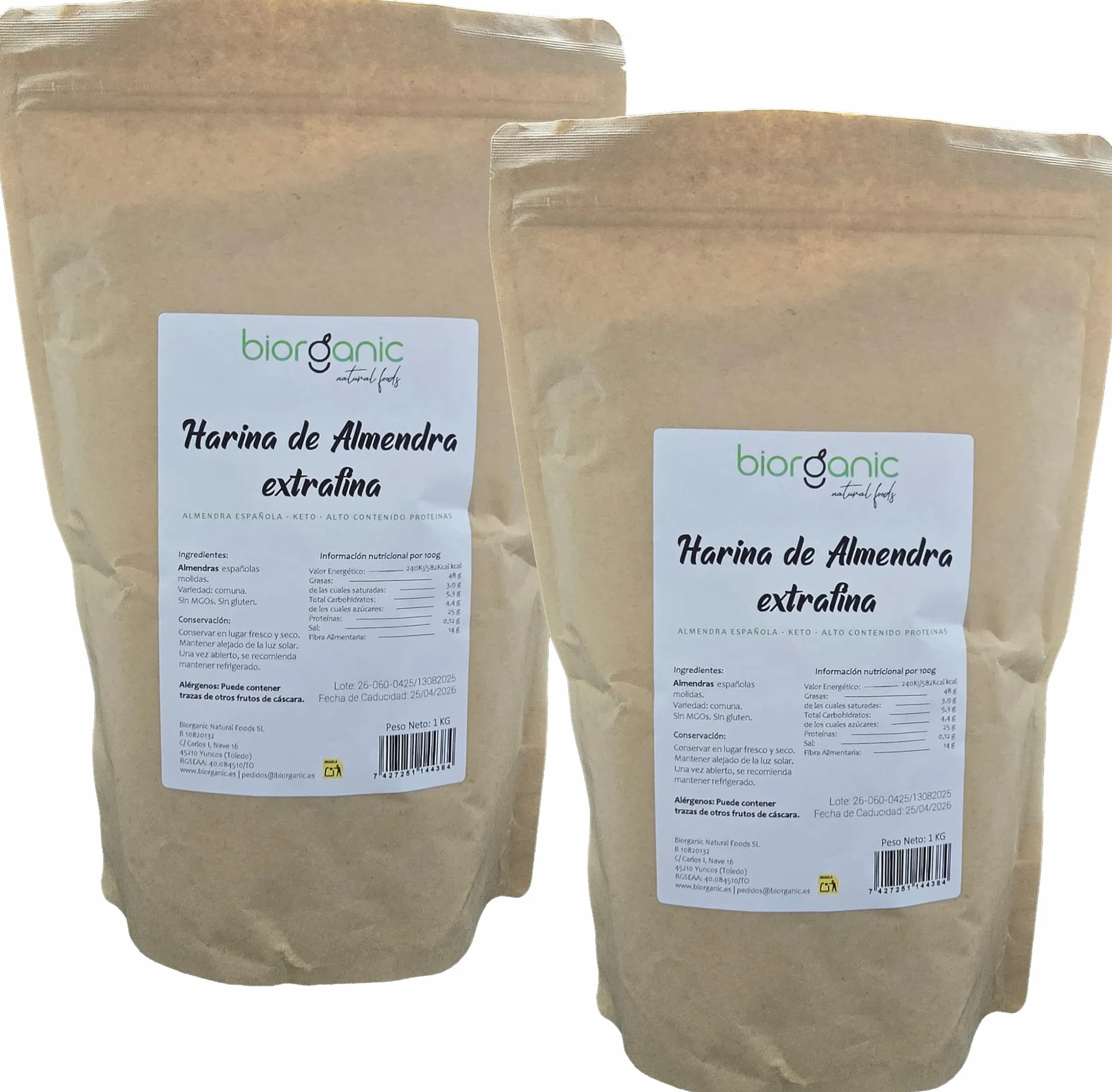 Harina de almendra 2kg EXTRAFINA, Keto, sin gluten. Origen España. 100% natural. Certificado sin MGOs. Marca española.