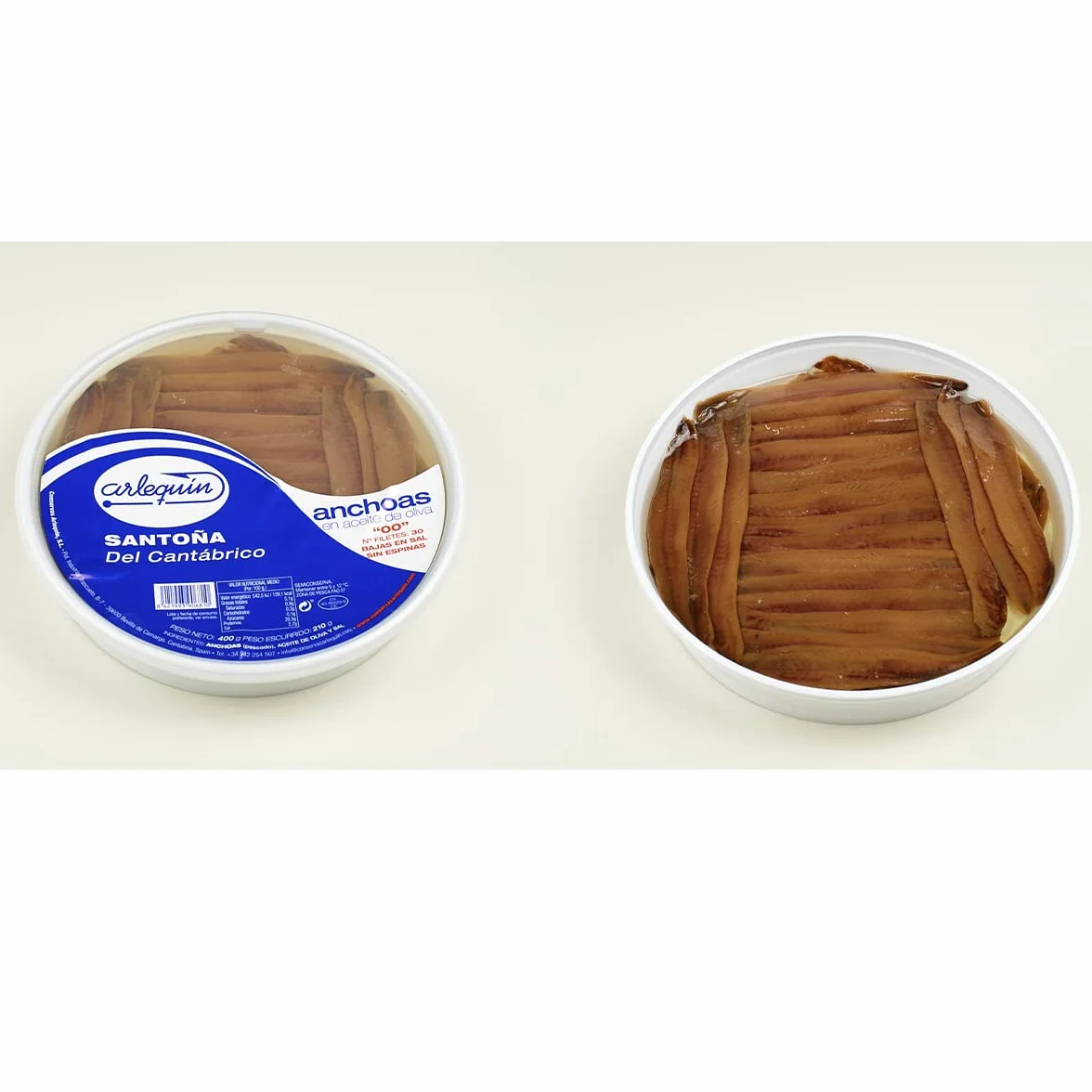 ARLEQUIN Anchoa del Cantábrico en Aceite de Oliva Tarrina 400 gr 30 Filetes