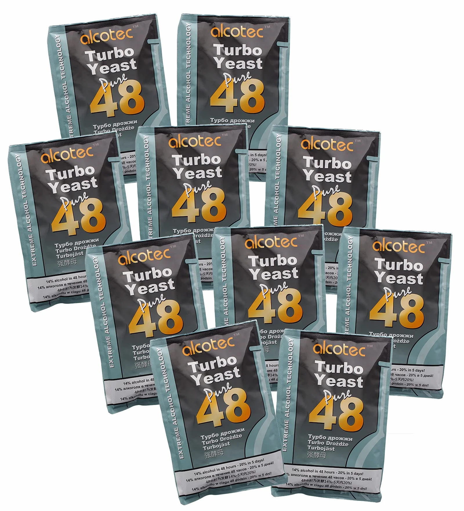Alcotec 48 Pure Turbo Super Levadura 10 Paquetes 20% Alcohol