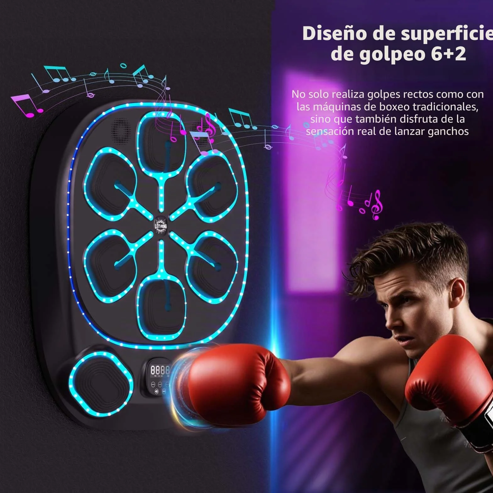 Máquina de Boxeo Musical con Luces LED Bluetooth 9 Modos de Velocidad para Niños y Adultos