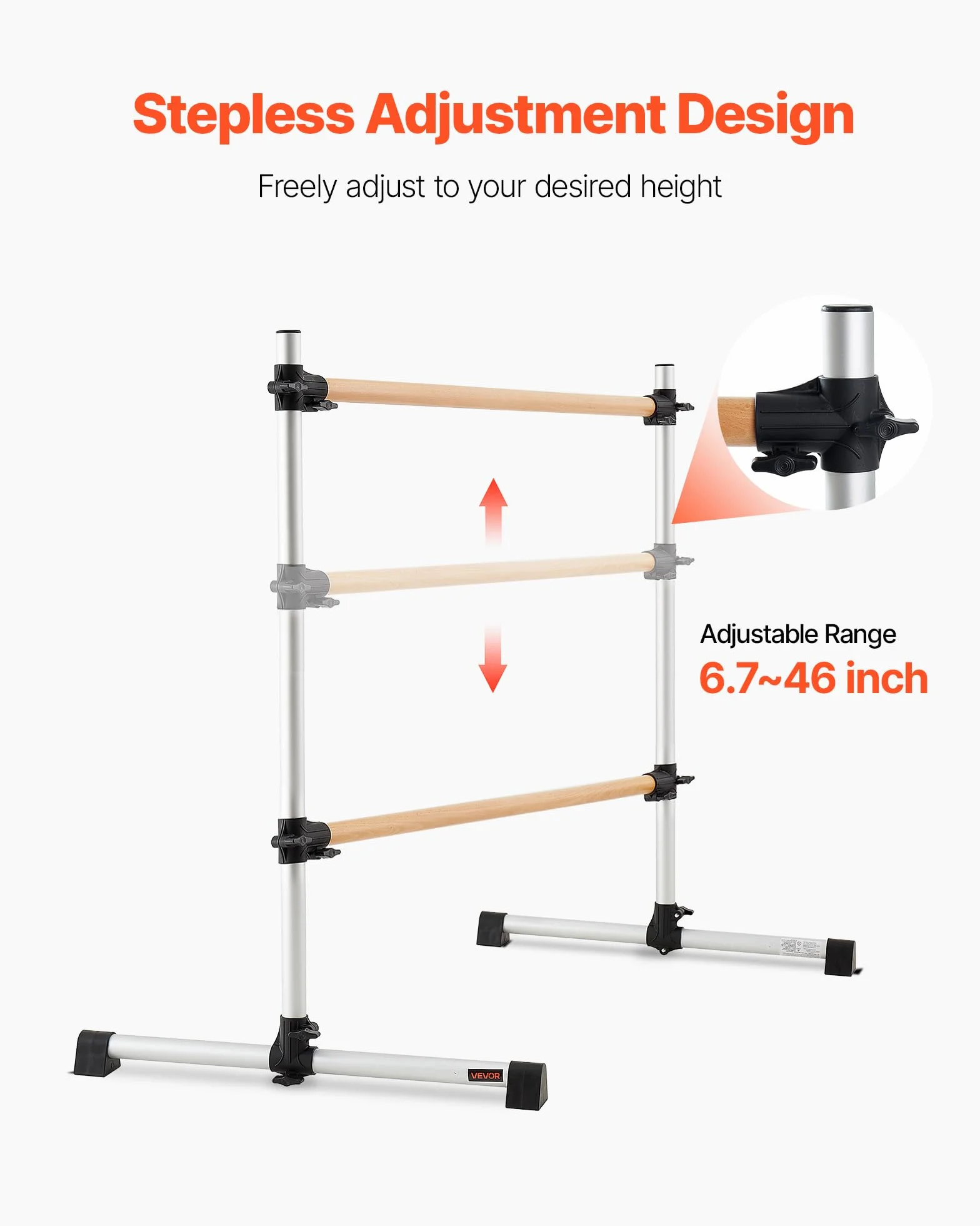 VEVOR Barra de Ballet Independiente Doble, Madera, Entrenamiento de Equilibrio, 1260x760x1180 mm, Carga 136 kg