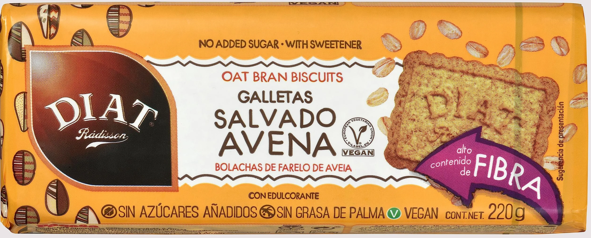DIAT Radisson - Galletas de Salvado de Avena | Vegan y sin Azúcar Añadido | Ricas en Fibra | Enriquecidas con Ácido Fólico | Galletas Veganas de Avena