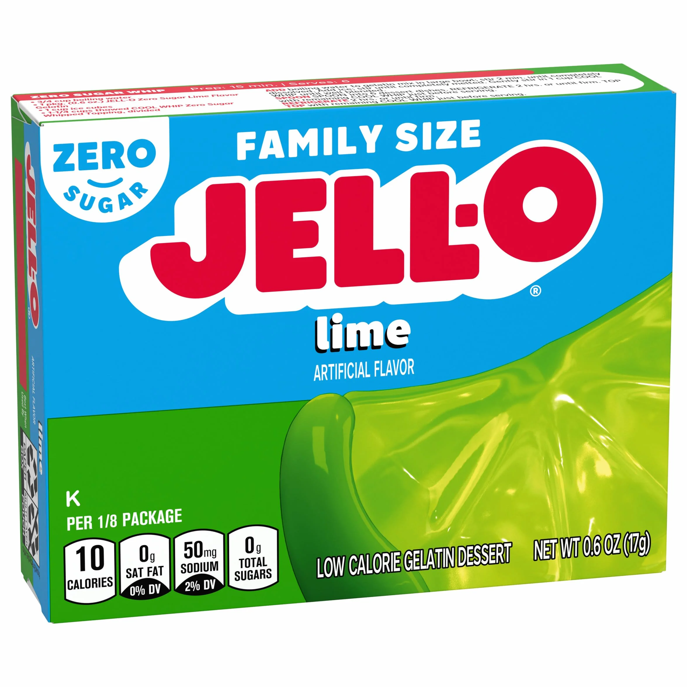 Jell-o Jalea americana de gelatina con sabor a lima sin azúcar más grande de 17 g