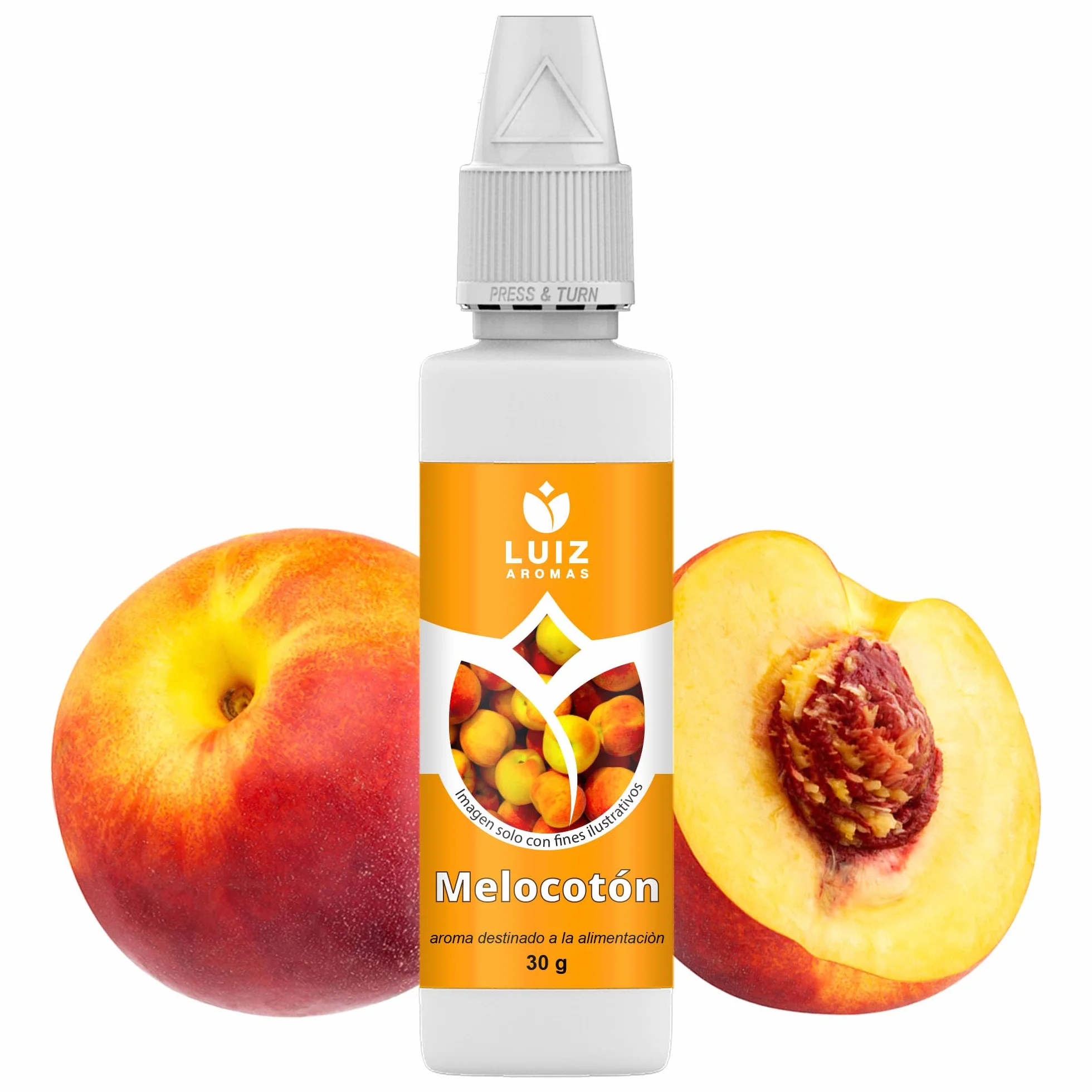 LUIZ AROMAS | Aroma Melocotón - Aroma Alimentario en Gotas para dulces de Hornear, Pasteles, Bizcochos y Tartas | Producto Vegano sin Calorías y sin Azucar | Producto 100% Italiano (30g)