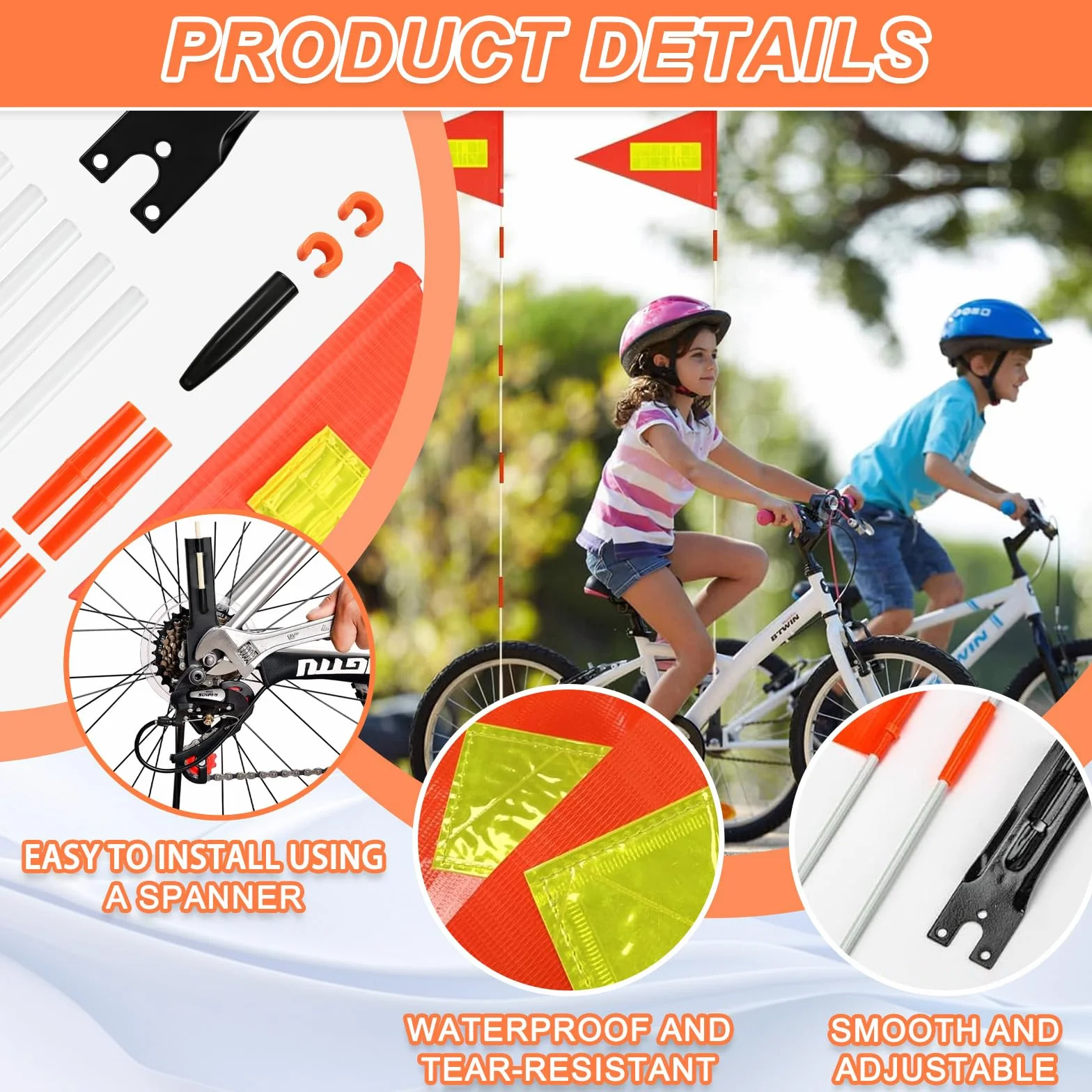 Bandera de Seguridad Altura Ajustable para Bicicleta Visibilidad en Carretera