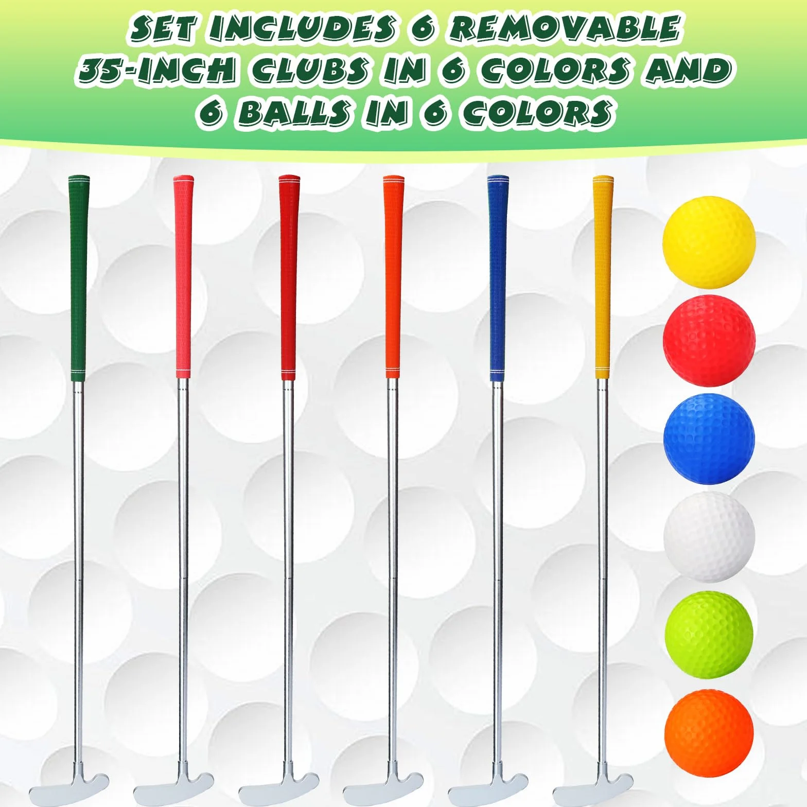 Liliful Mini Putter de Golf para Niños, 6 Putters y 6 Pelotas, Agarre Desmontable, Diestros y Zurdos