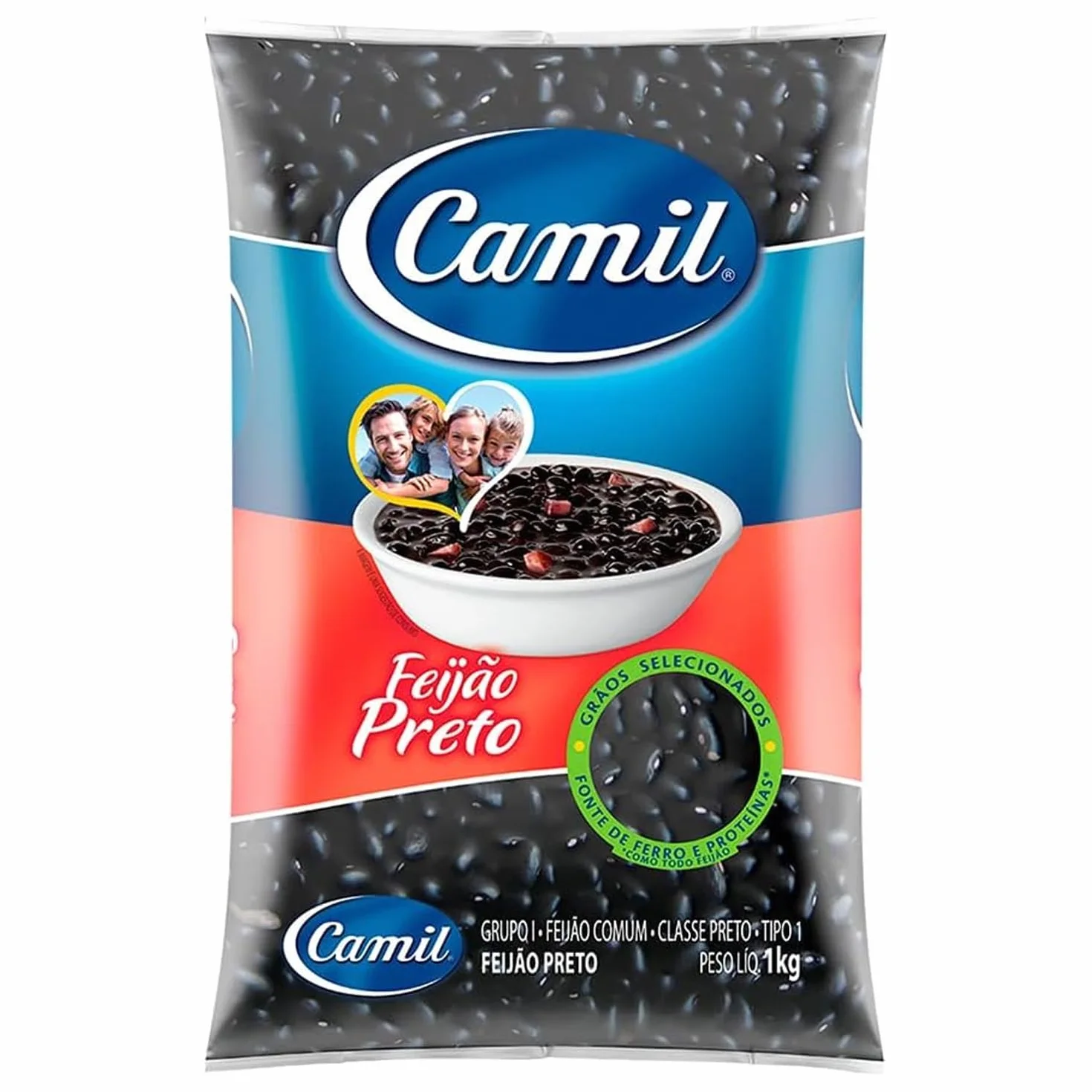 Camil Feijão Preto 1 kg con adhesivo Kajal | Frijoles negros de alta calidad de Brasil | Perfecto para platos tradicionales como feijoada y ensaladas, fibra, vegano y sin gluten