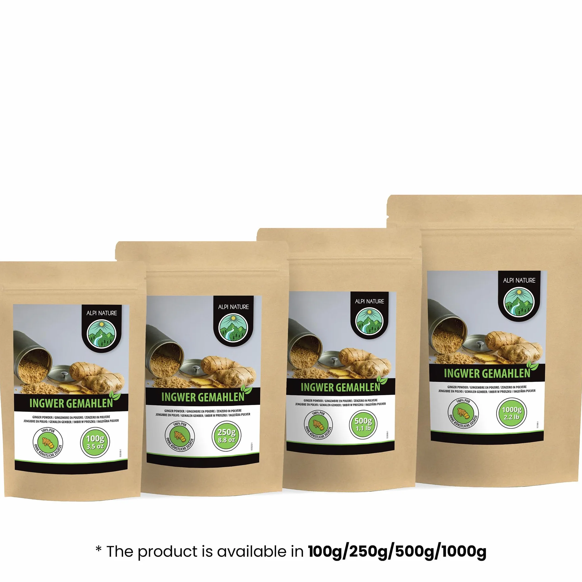 Alpi Nature Jengibre en Polvo 500g, Raíz de Jengibre Seca y Molida para Cocinar y Hornear