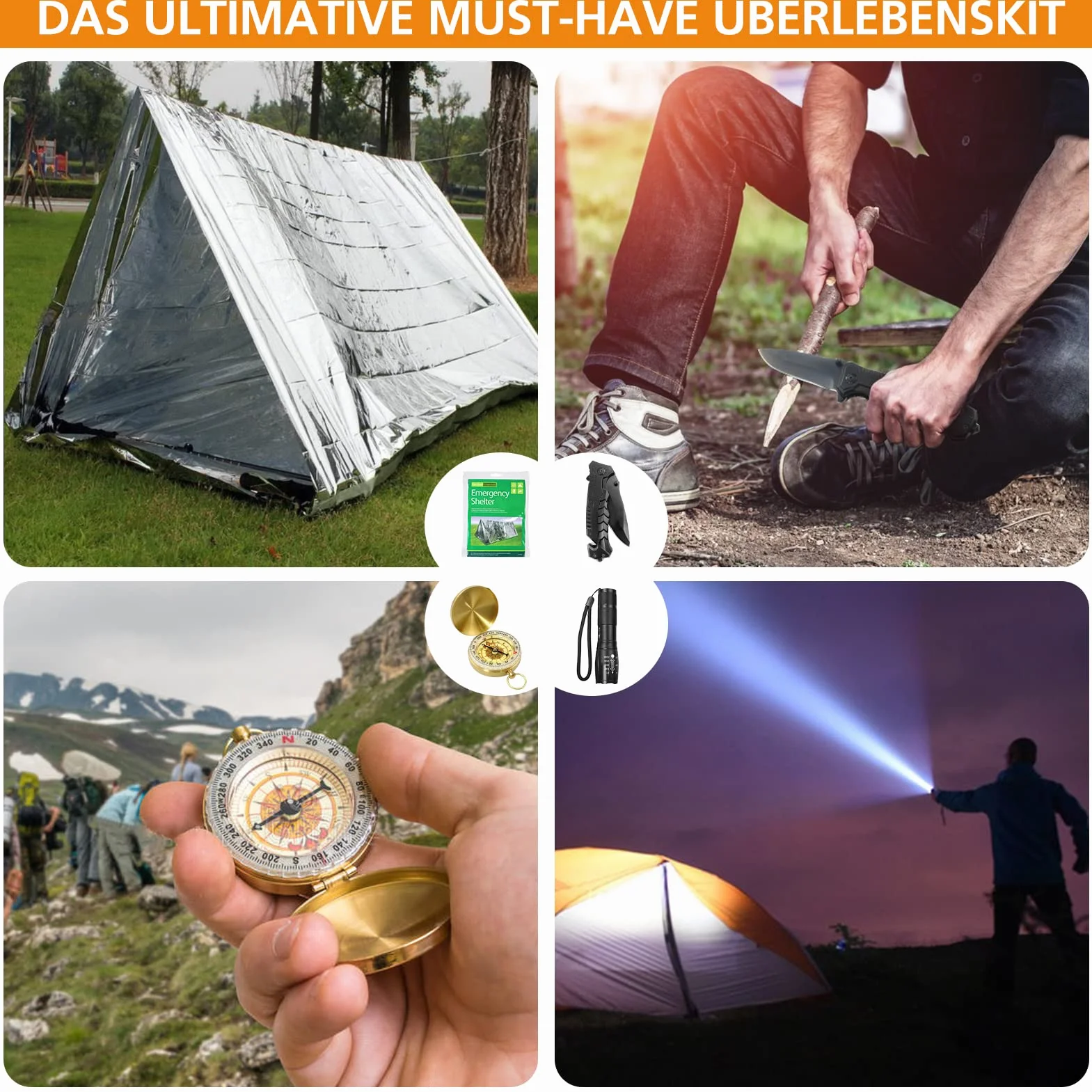 Kit de supervivencia para camping 180 piezas con botiquín, filtro de agua y hacha multifuncional