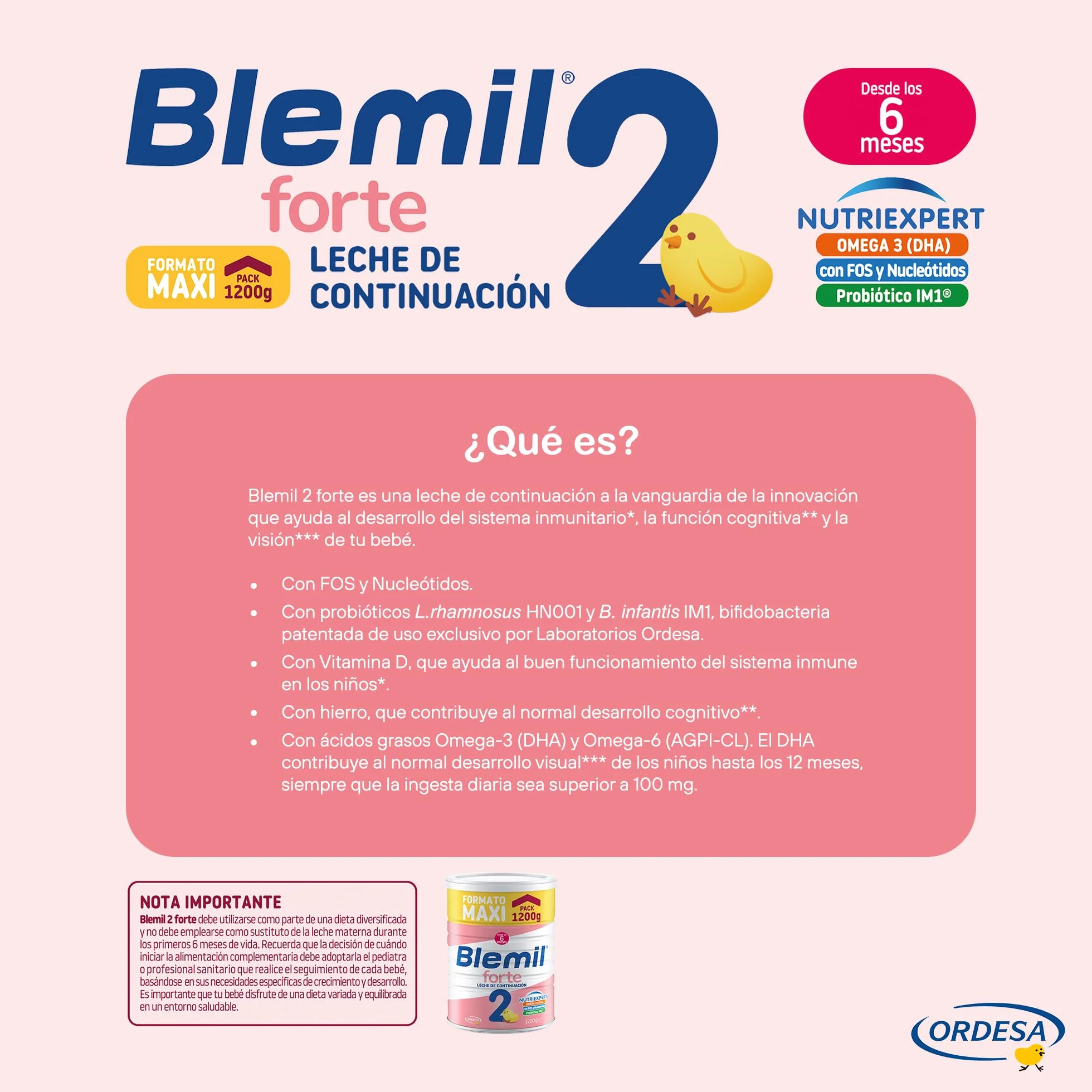 Blemil 2 Forte 3PACK | 3 Botes de 1200g | Leche de Continuación en polvo para Bebé Desde los 6 Meses - Amazon Exclusive