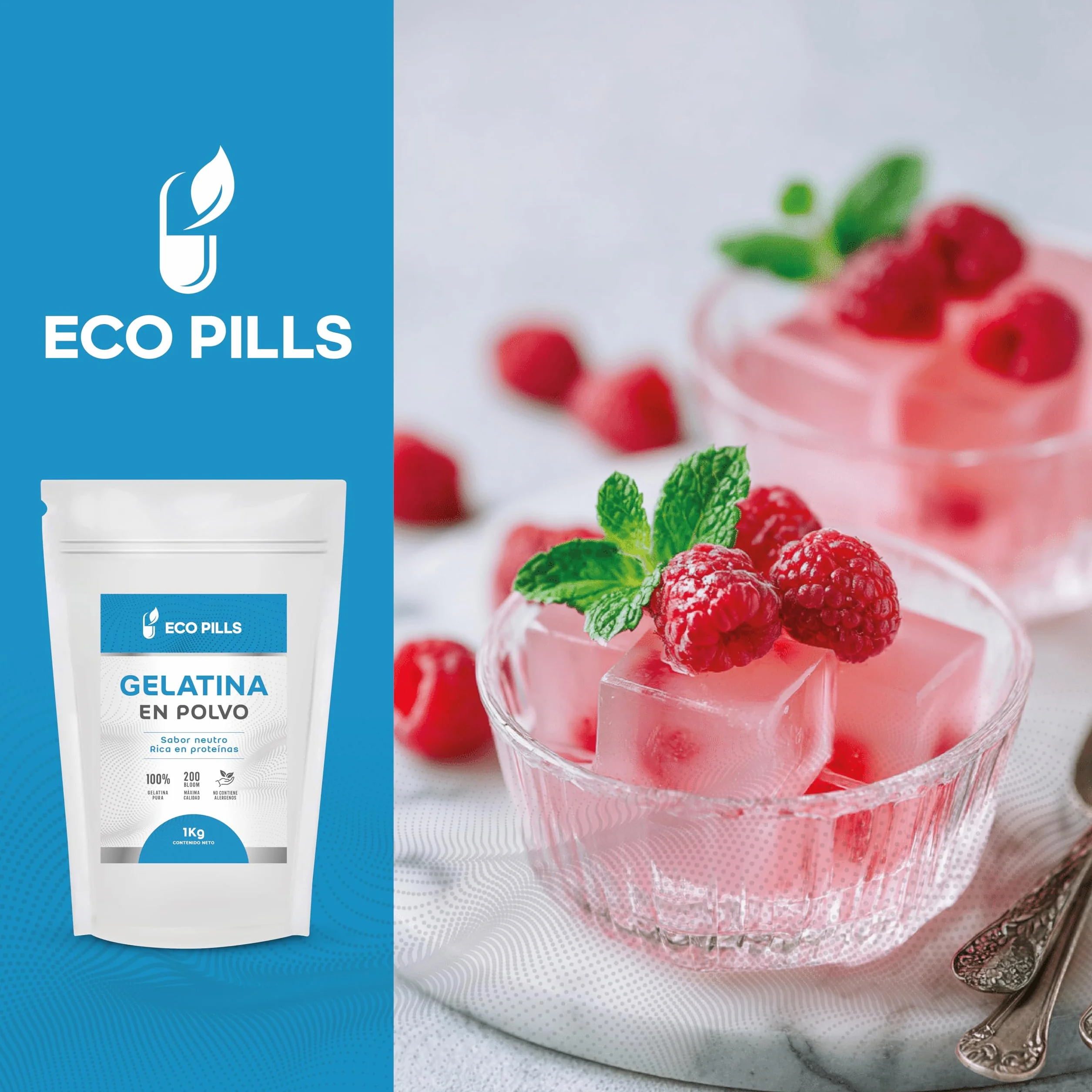 Gelatina en Polvo 1 kg, Sin Sabor, 220 Bloom, 100% Pura, Alta en Proteínas, Fácil de Disolver, Ideal para Repostería, Postres, Batidos, Caldos y Sopas (1Kg)
