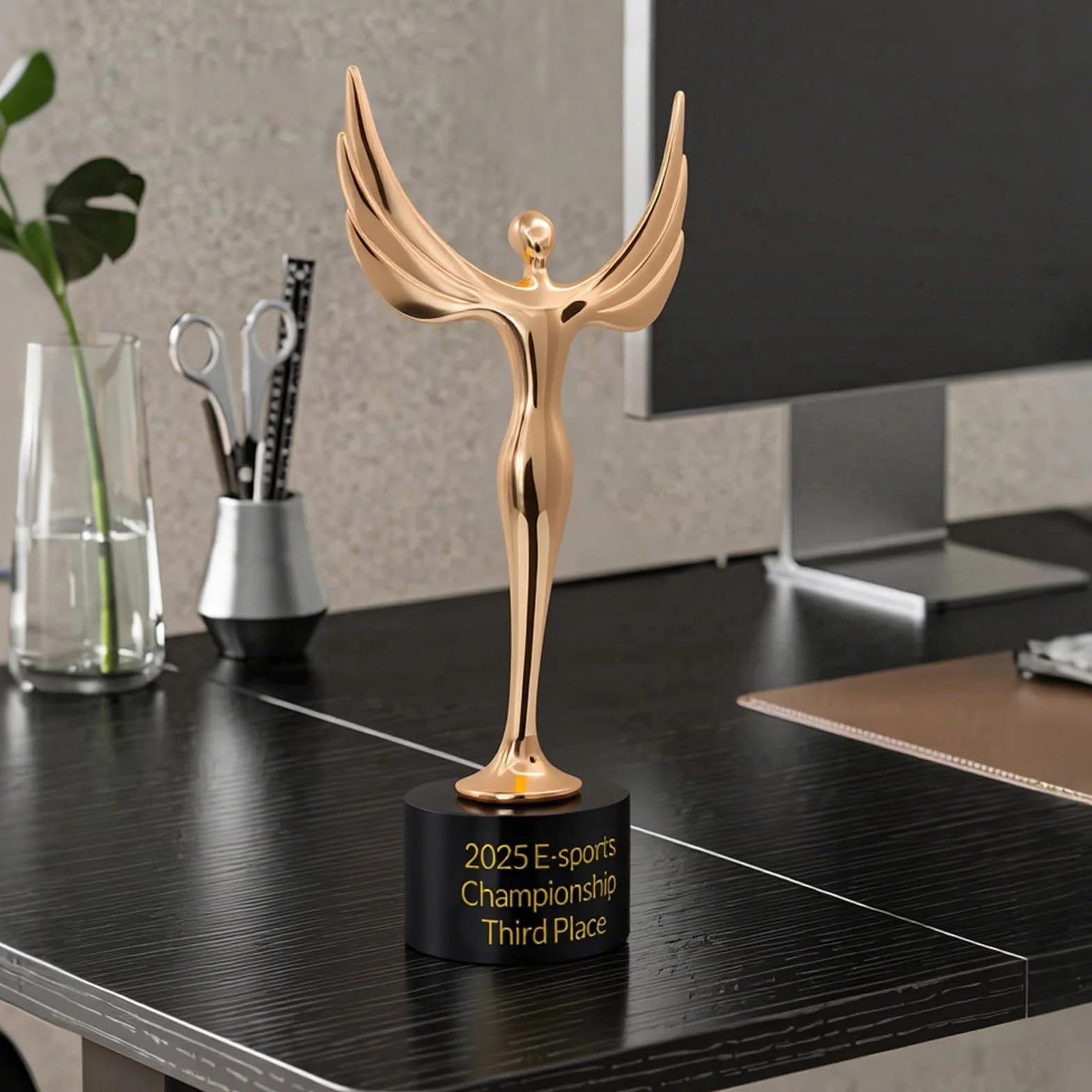 Trofeos Personalizados de Metal en Oro, Plata y Bronce con Grabado de Texto para Ceremonias de Premiación