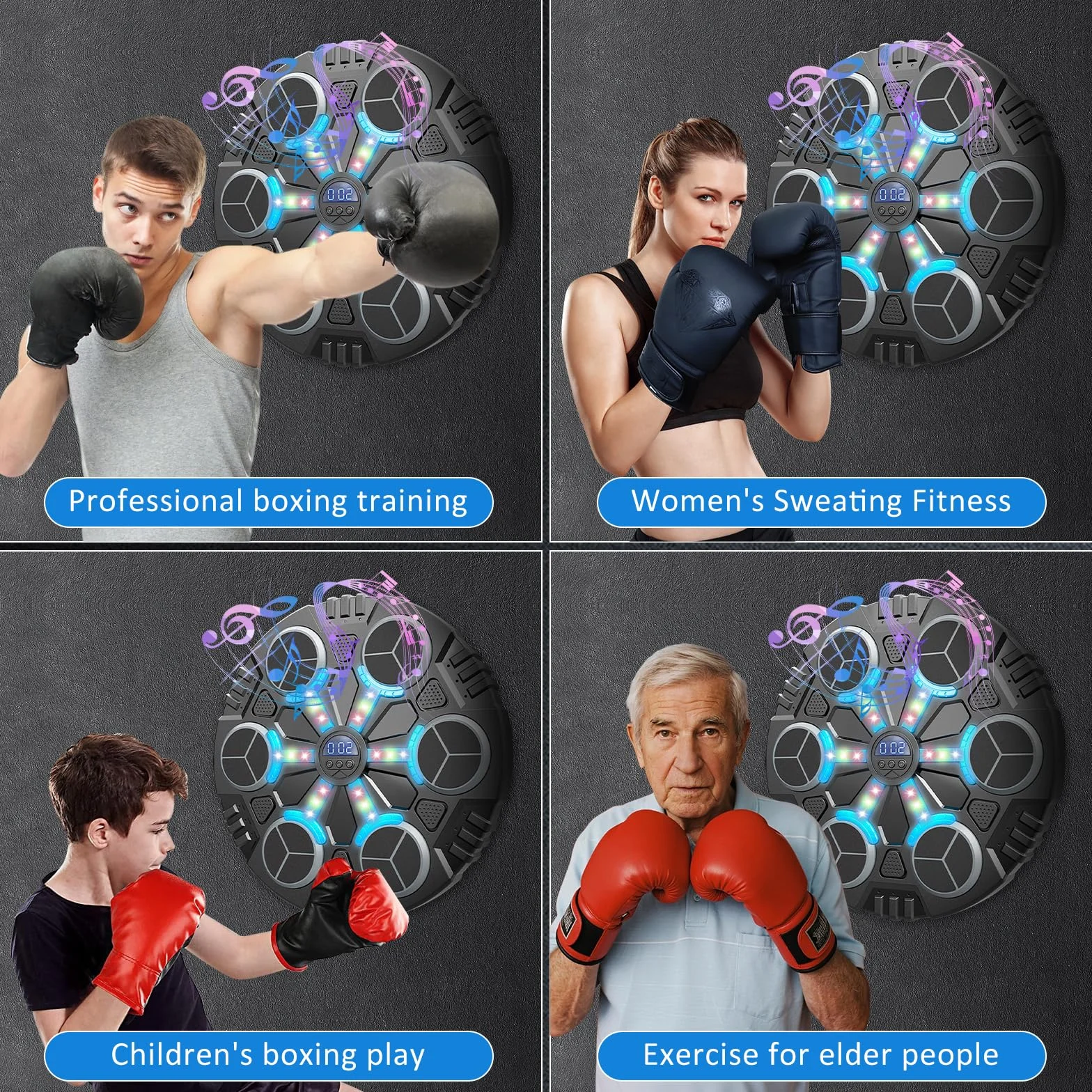 Máquina de Boxeo Musical LED con Guantes, 3 Velocidades Ajustables, Bluetooth para Adultos y Niños