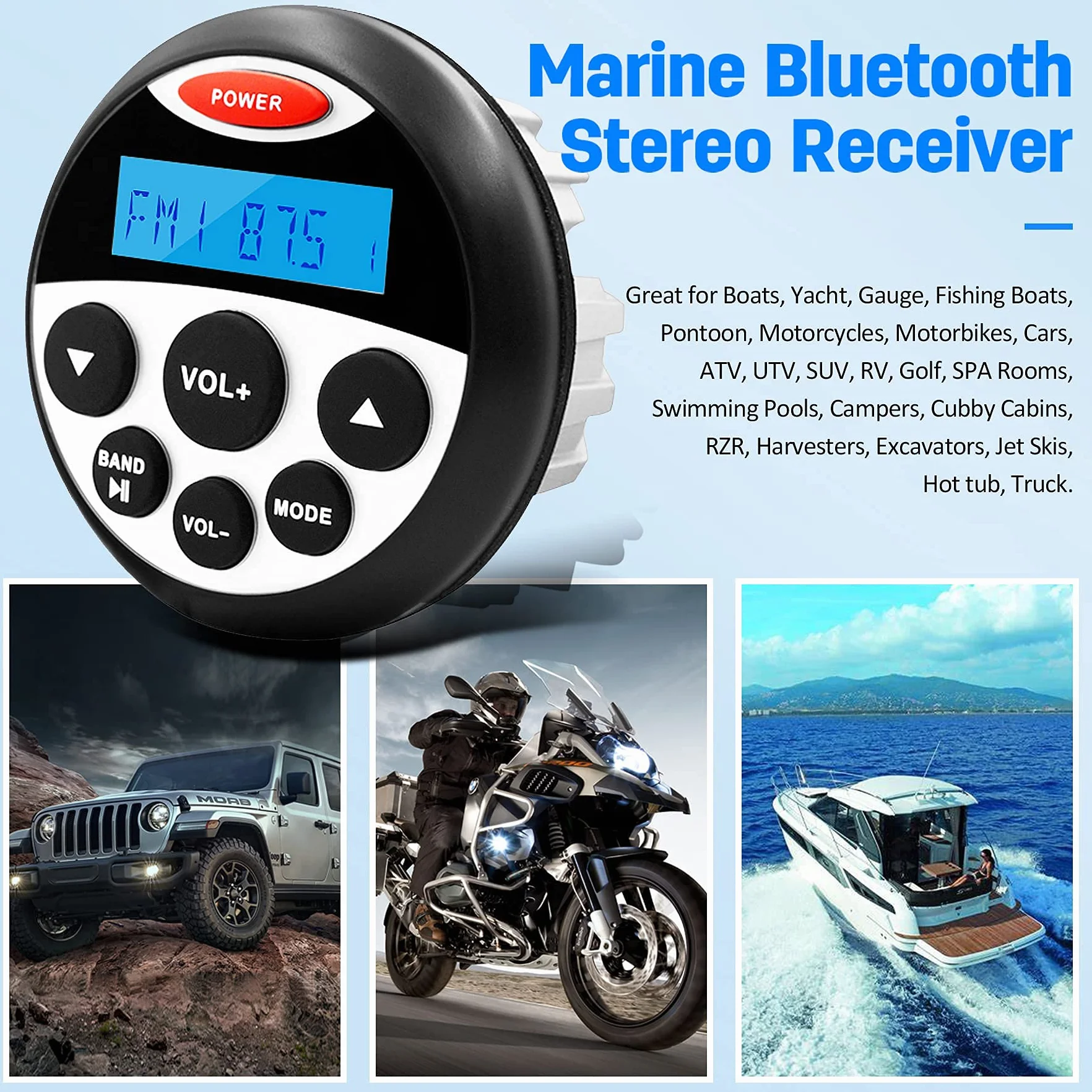Receptor estéreo para Barcos Bluetooth 45x4W Impermeable AM FM GR304