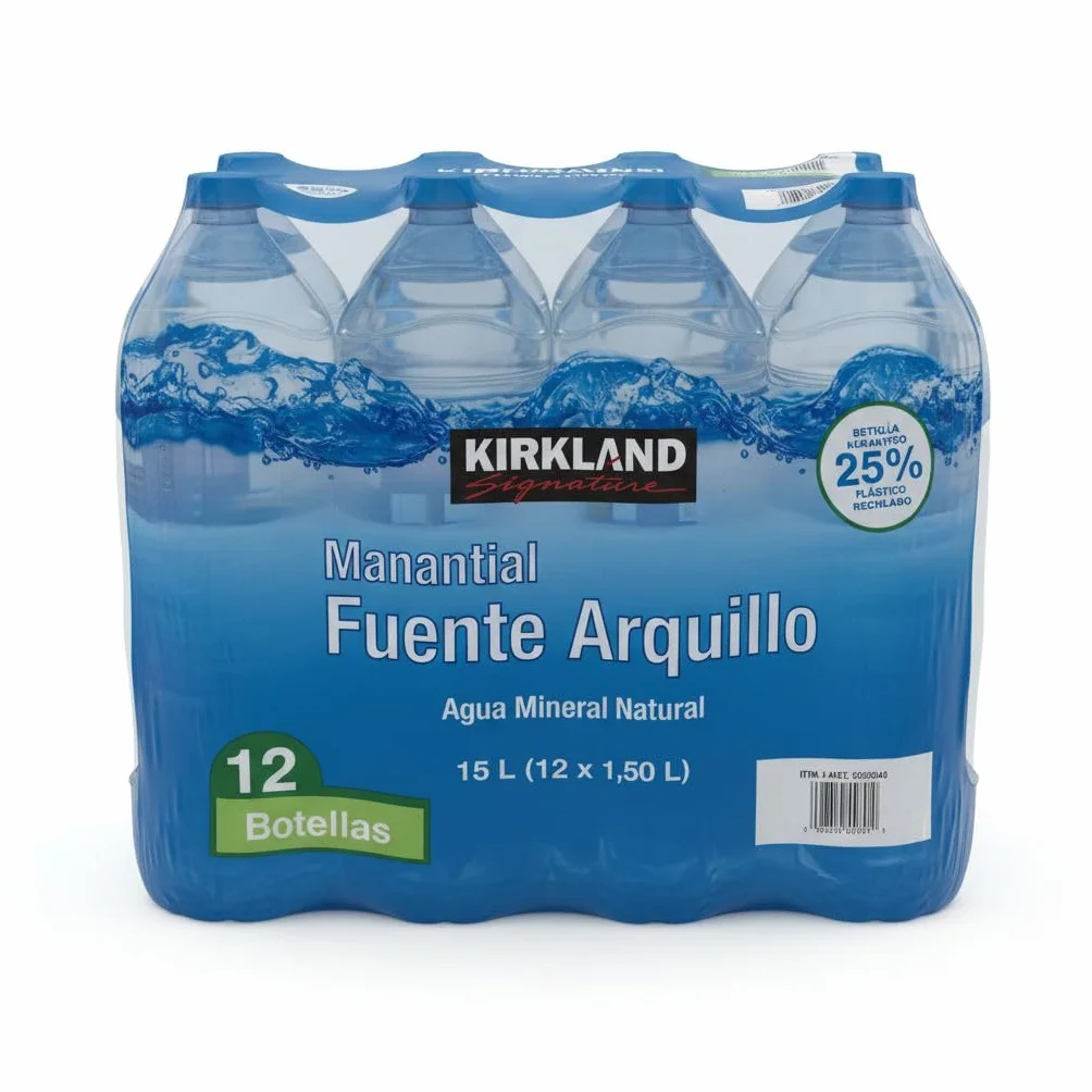 Agua Mineral Natural Manantial Fuente Arquillo -Kirkland Pack de 12 Botellas de 1,5L (Total 18L) - Para Hidratación Familiar y Sostenible- Nexu