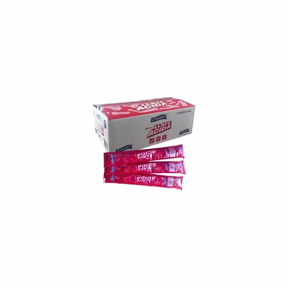 Polos Flash Zamba Llave Ácida 32 Unidades – Bebida para Congelar Infantil Sabor Ácido Refrescante, Formato Ahorro Ideal para Verano, Sin Gluten y Sin Lactosa