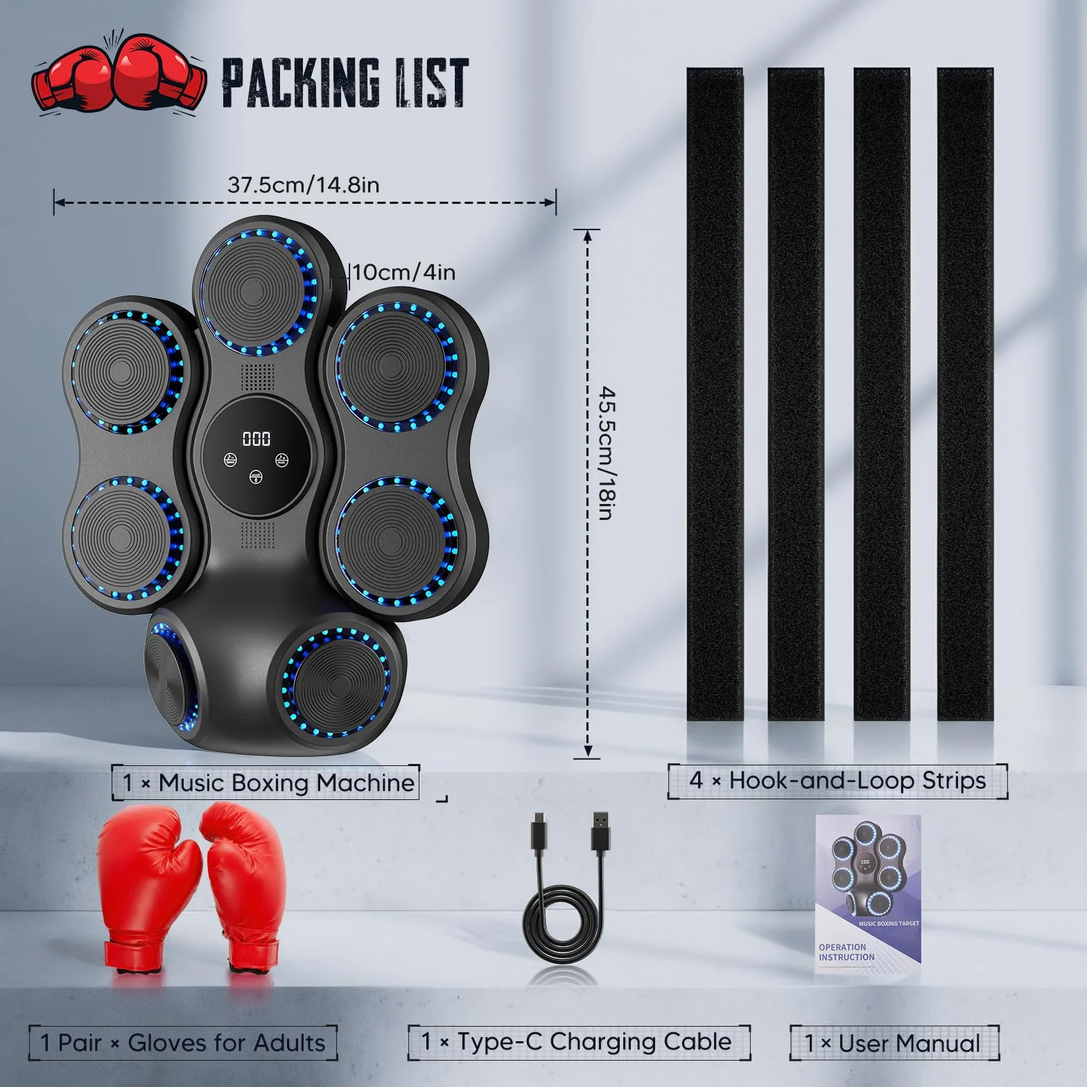 Maquina Boxeo Pared Musical con Bluetooth y Pantalla LED, 9 Velocidades, 11 Modos Entrenamiento