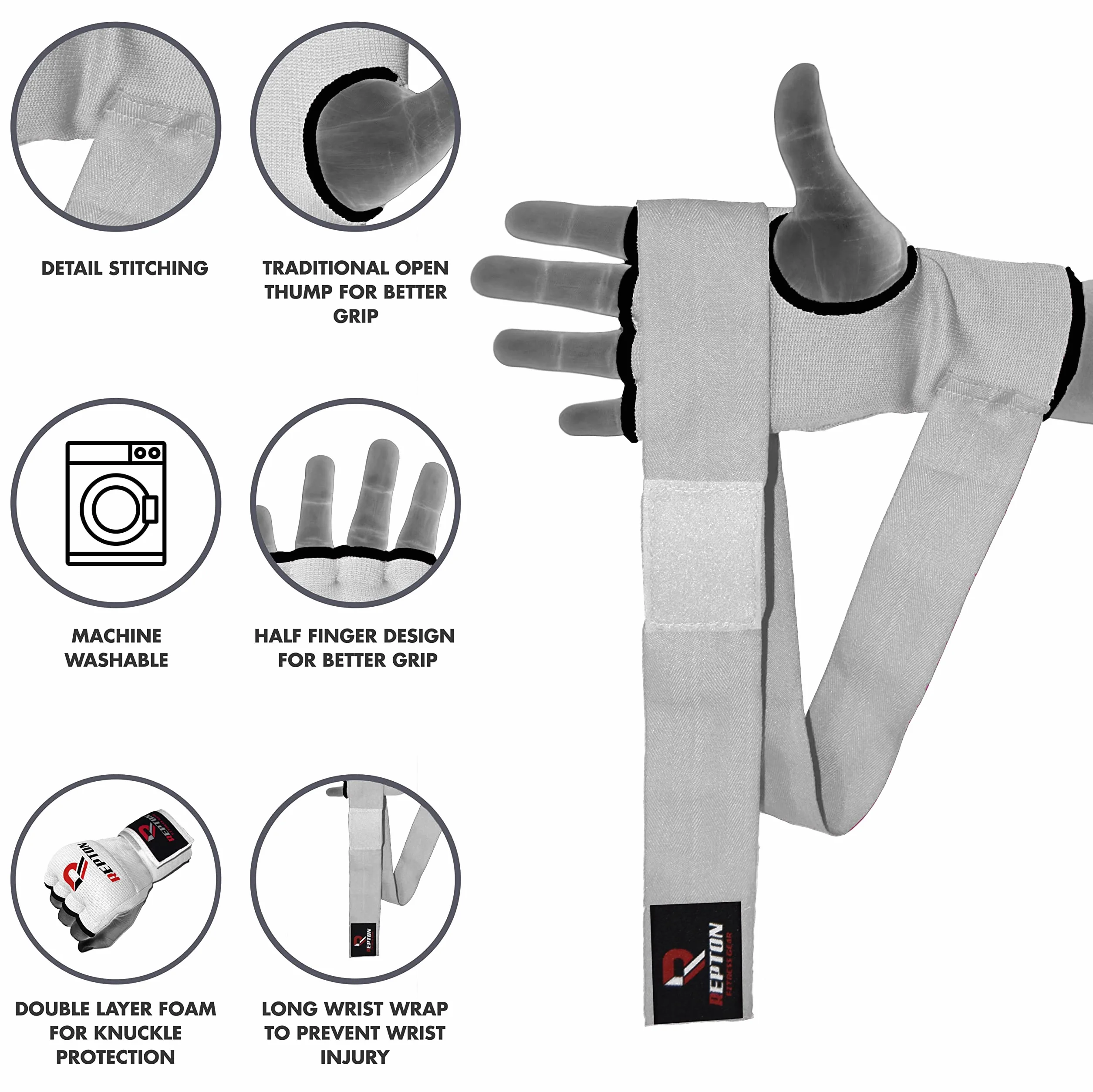 Guantes de boxeo interiores 100 cm, correas de muñeca elásticas, acolchados para artes marciales mixtas