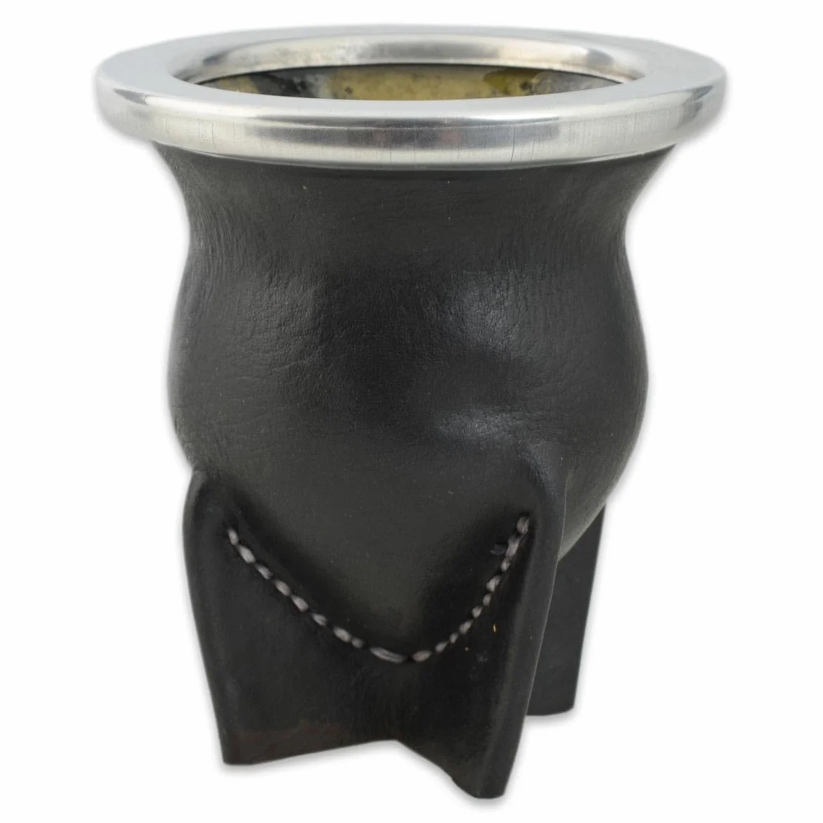 Mate de Vidrio Forrado en Cuero Negro - Mate Argentino Tradicional de Fácil Limpieza para Yerba Mate - No Necesita Curado - Capacidad 200-250 ml