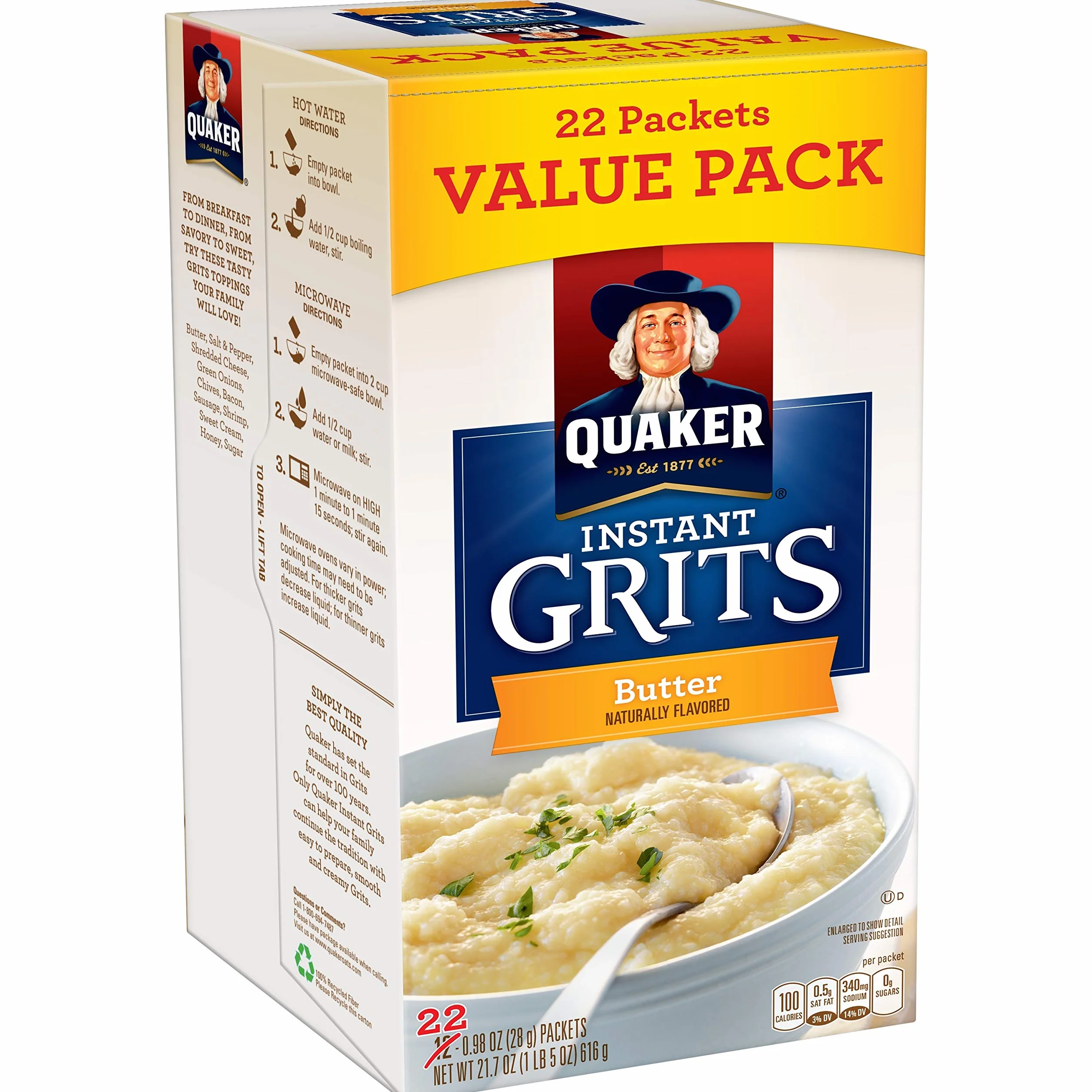Quaker Instant Grits, mantequilla, paquete de valor, 22 unidades