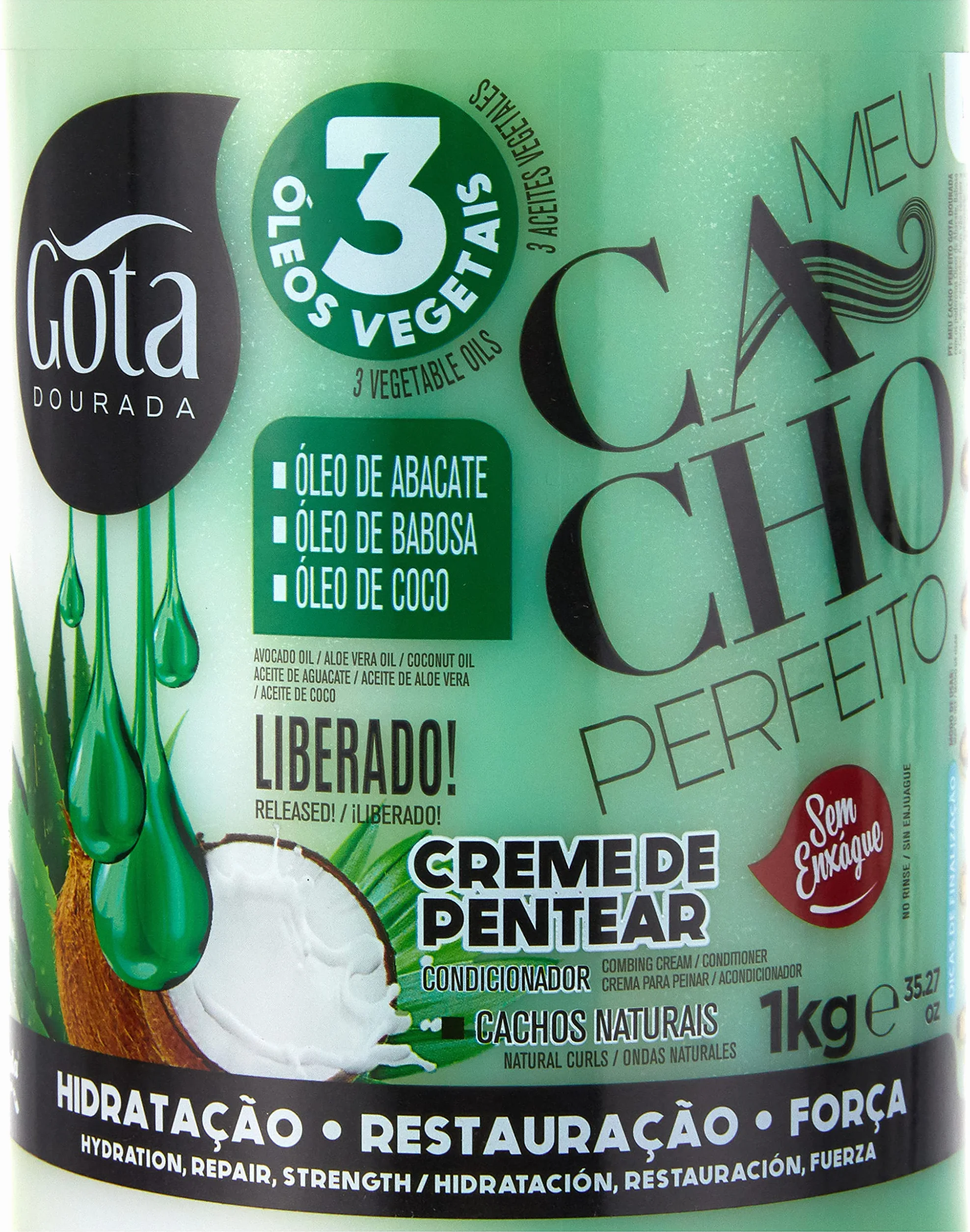 GOTA DOURADA CR.Pent. MEU CACHO PERFEITO 3 ÓLEOS VEGETAIS 1KG, Único, Estándar