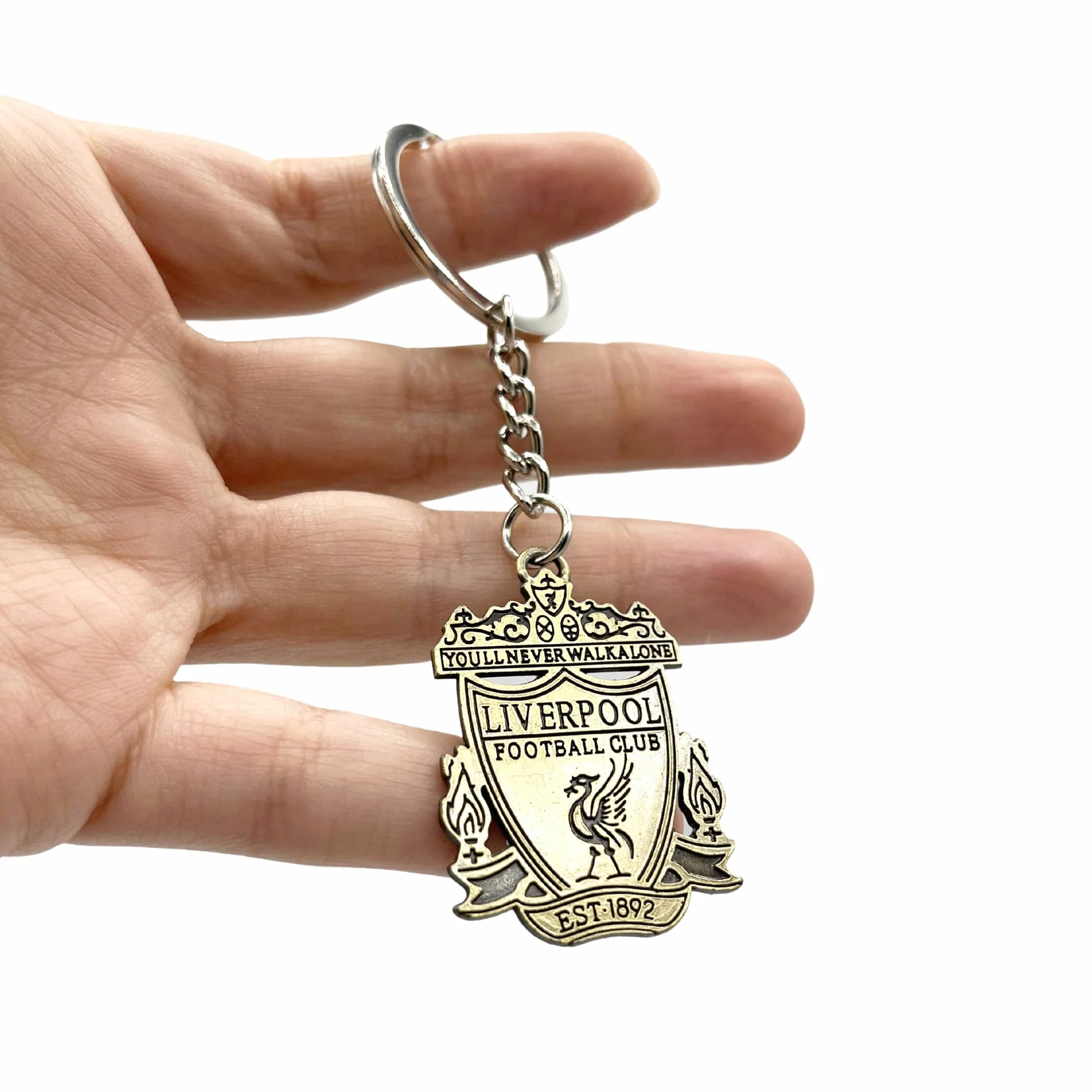 AUTOZOCO Llavero metálico Liverpool dorado con emblema equipo Reds