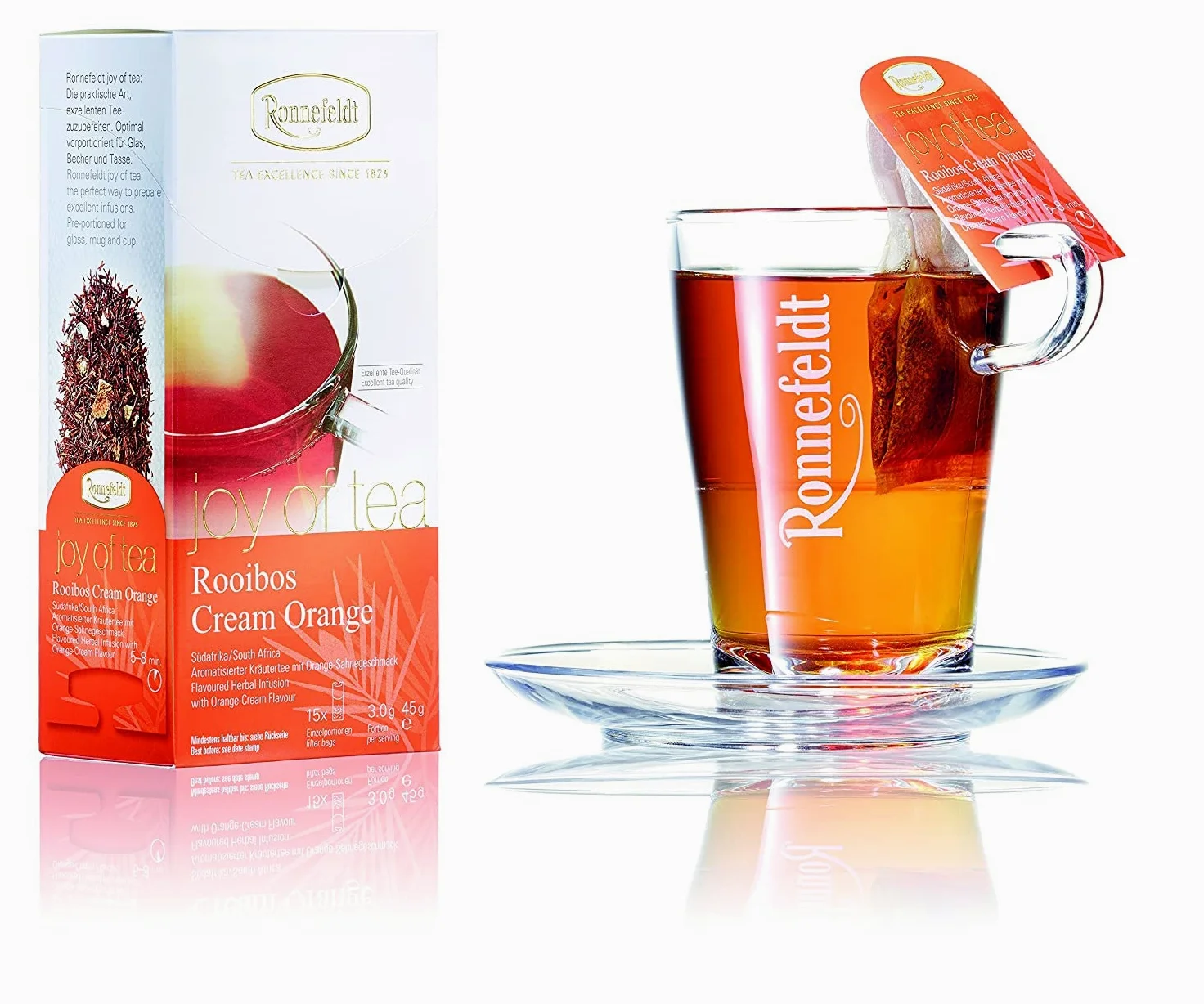 Ronnefeldt Rooibos Cream Orange 'Joy of Tea' - Té de hierbas con sabor a naranja y crema, 15 bolsitas de té, 45 g, cantidad: 6 unidades