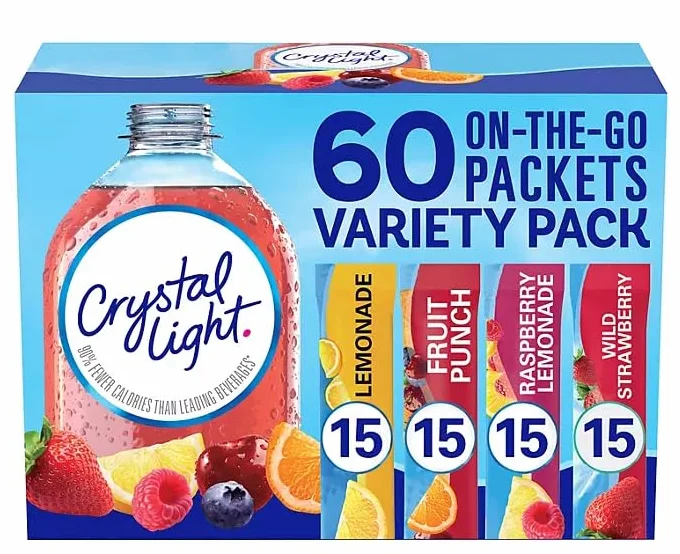 Crystal Light Sin Azúcar Limonada Ponche de Frutas Frambuesa Fresa Silvestre Paquete Variado 48 Unidades