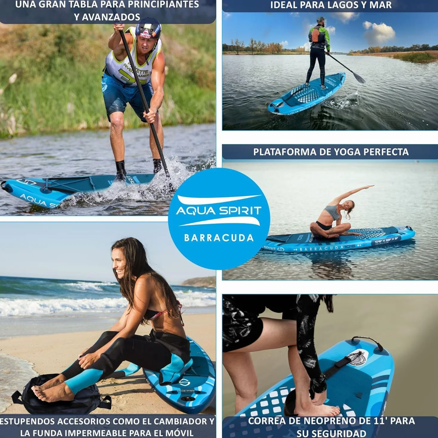 AQUA SPIRIT 320x79x15cm Sup Tabla Hinchable de Paddle Surf Kit de Conversión de Kayak con Pala Ajustable de Aluminio