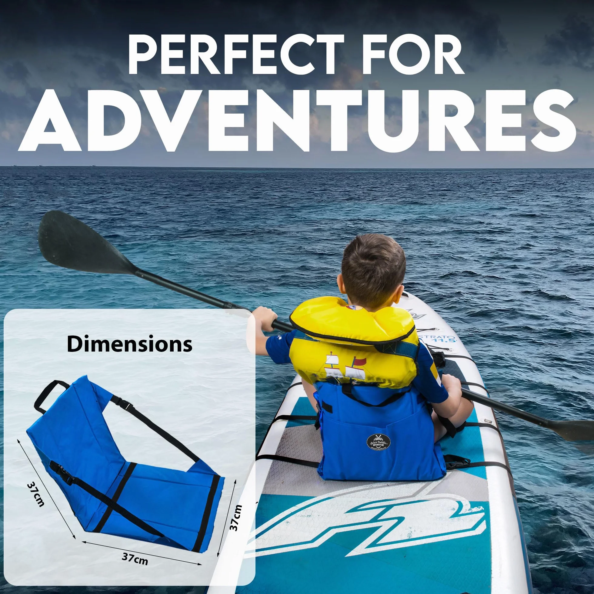 Asiento universal para kayak SUP azul, adaptable a todas las tablas, instalación fácil con 2 puntos