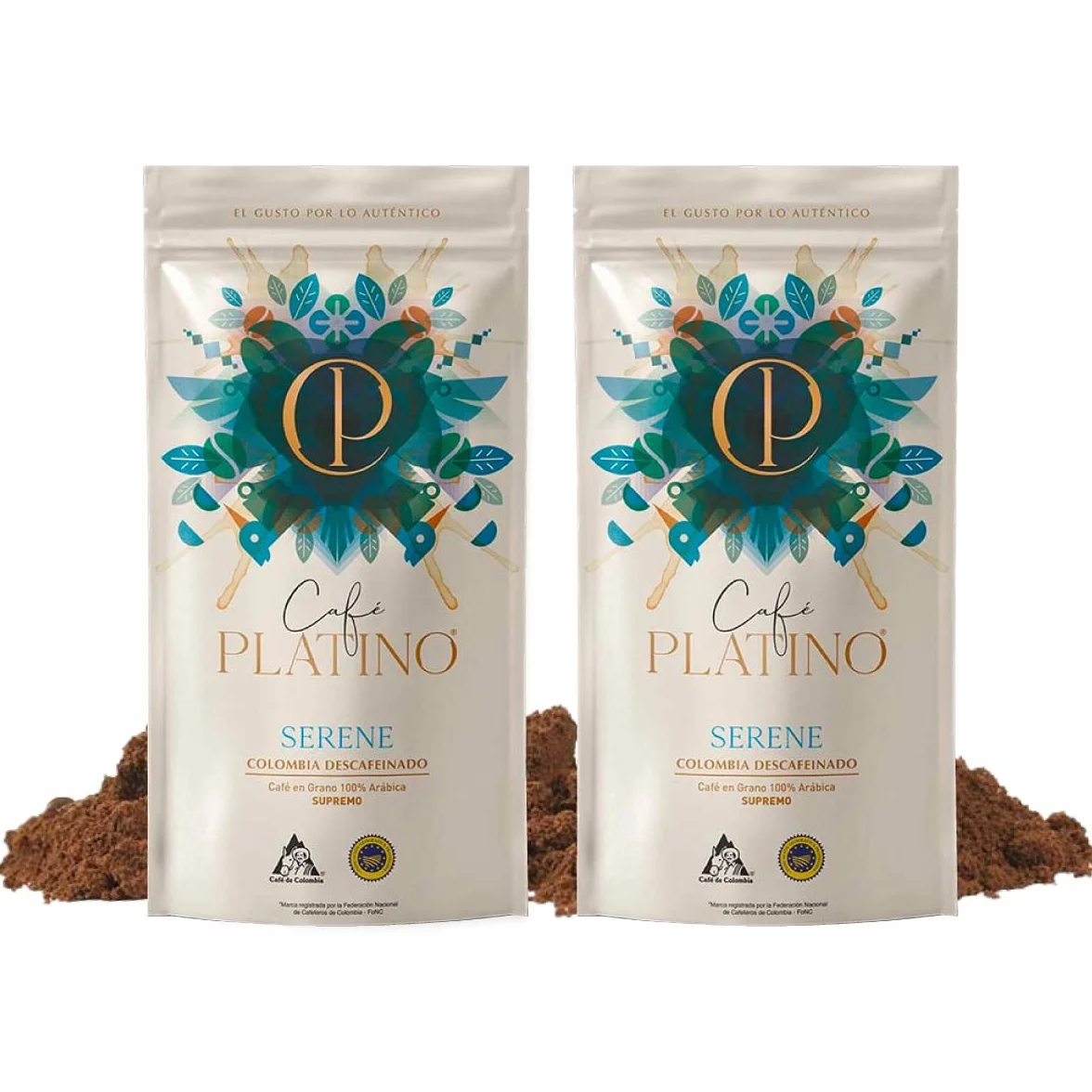Café Platino Serene - Pack 2 sobres de 250g - Café Gourmet Molido Descafeinado de Colombia Supremo - 100% Arábica