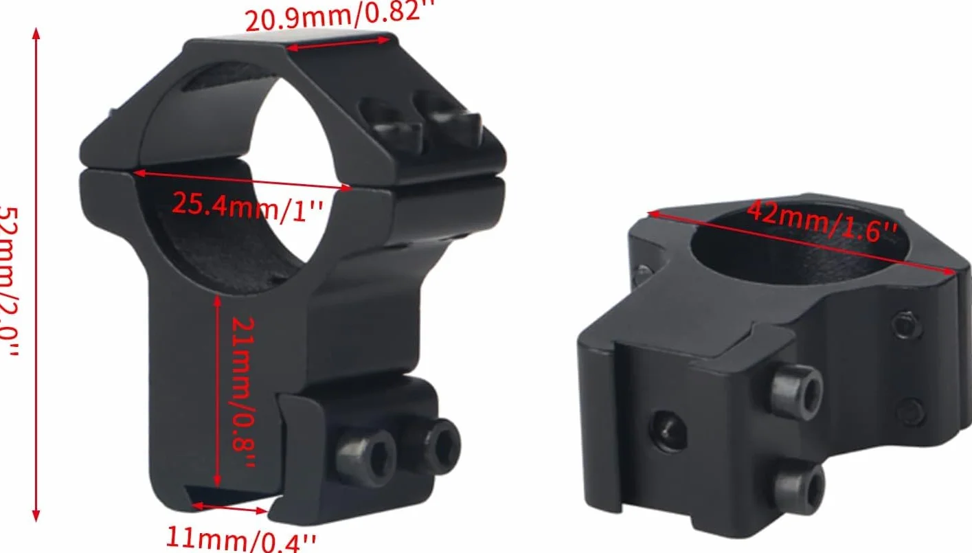 Perfil táctico de Anillo de 25.4 mm Adaptador de Anillos de Montaje con rieles de 11 mm para Caza Airsoft