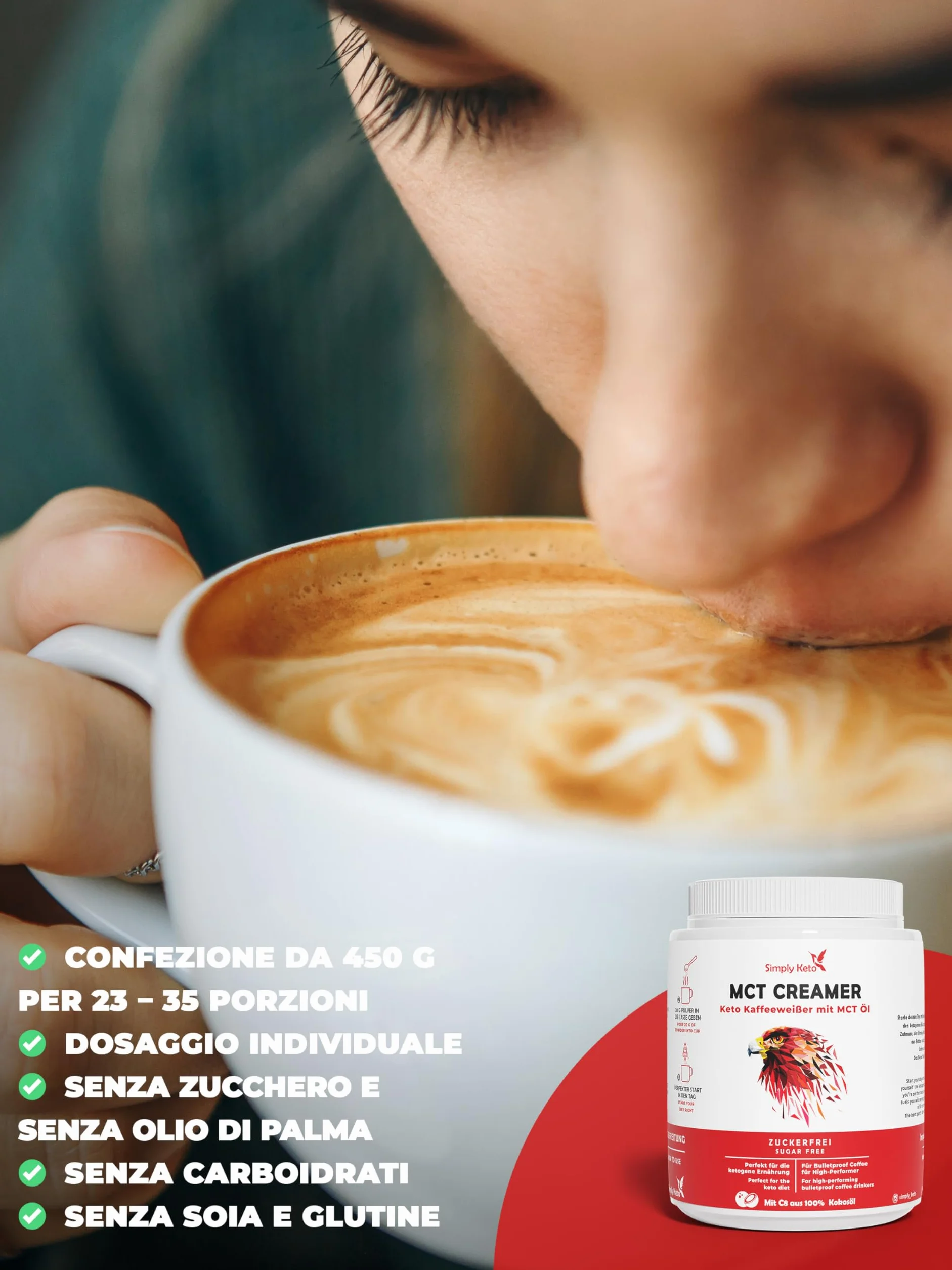 Simply Keto Tarro de crema MCT 450g - Crema cetogénica sin azúcar para el café a prueba de balas - Con aceite MCT, aceite de coco y mantequilla de pasto - Optimizado para el rendimiento