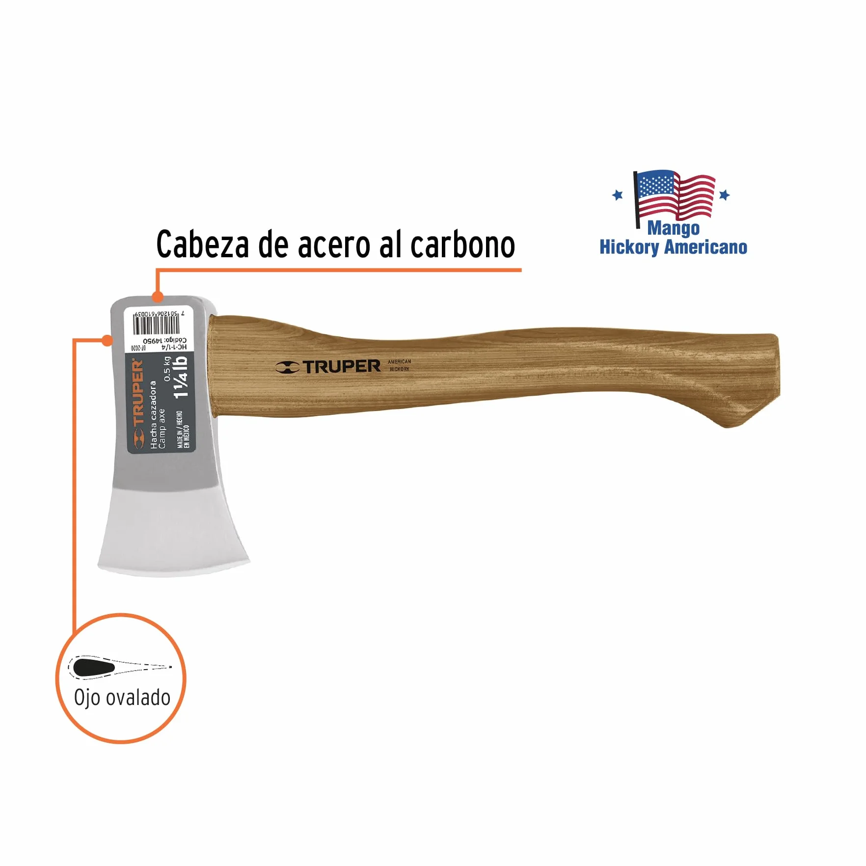 TRUPER HC-1-1/4 Hacha de Campamento 1 1/4 Libras Mango Nogal Americano 14 Pulgadas 0.5 kg
