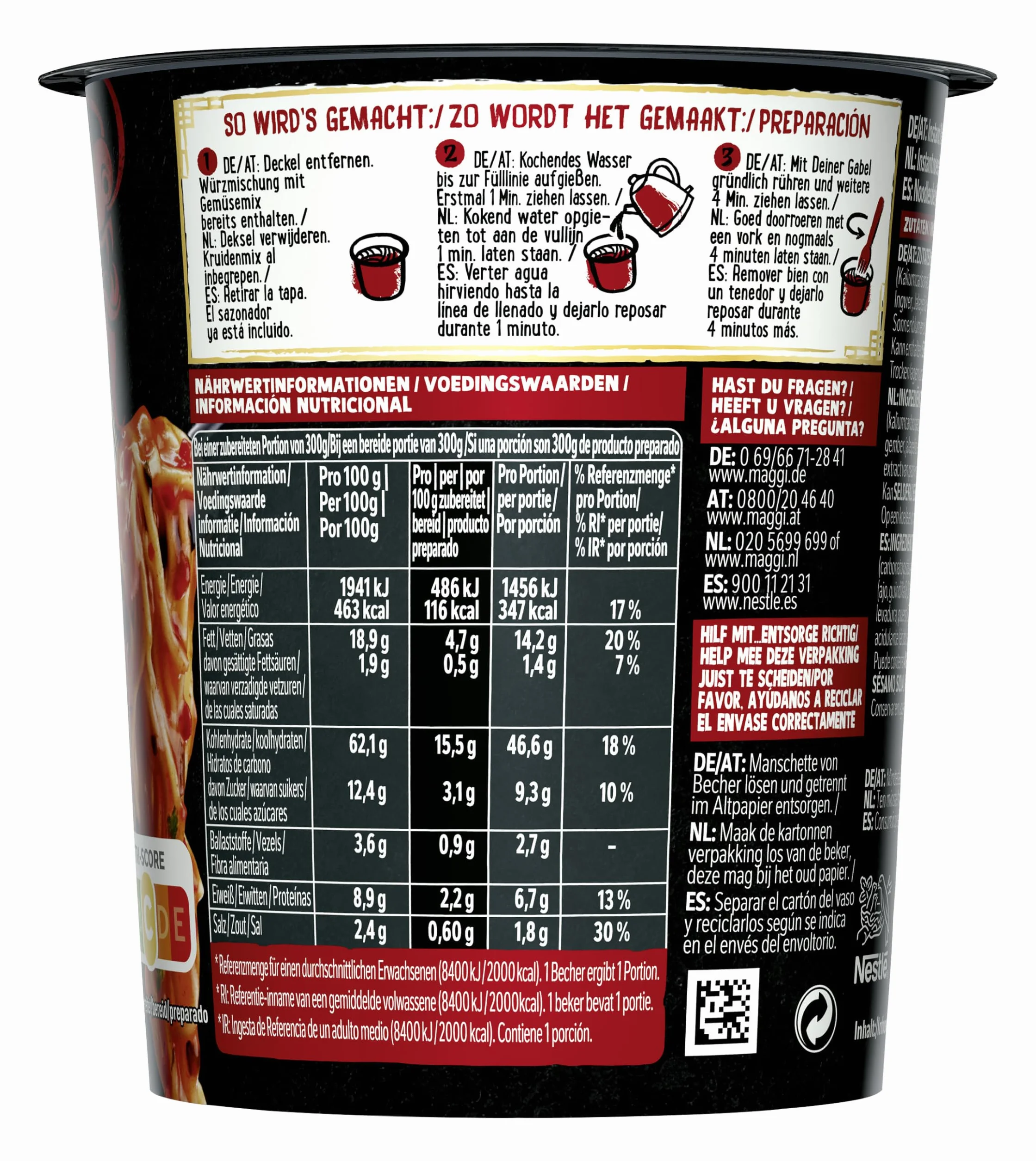 MAGGI Saucy Noodles Asia Sweet Chili Vaso - Pack de 8 x 75g