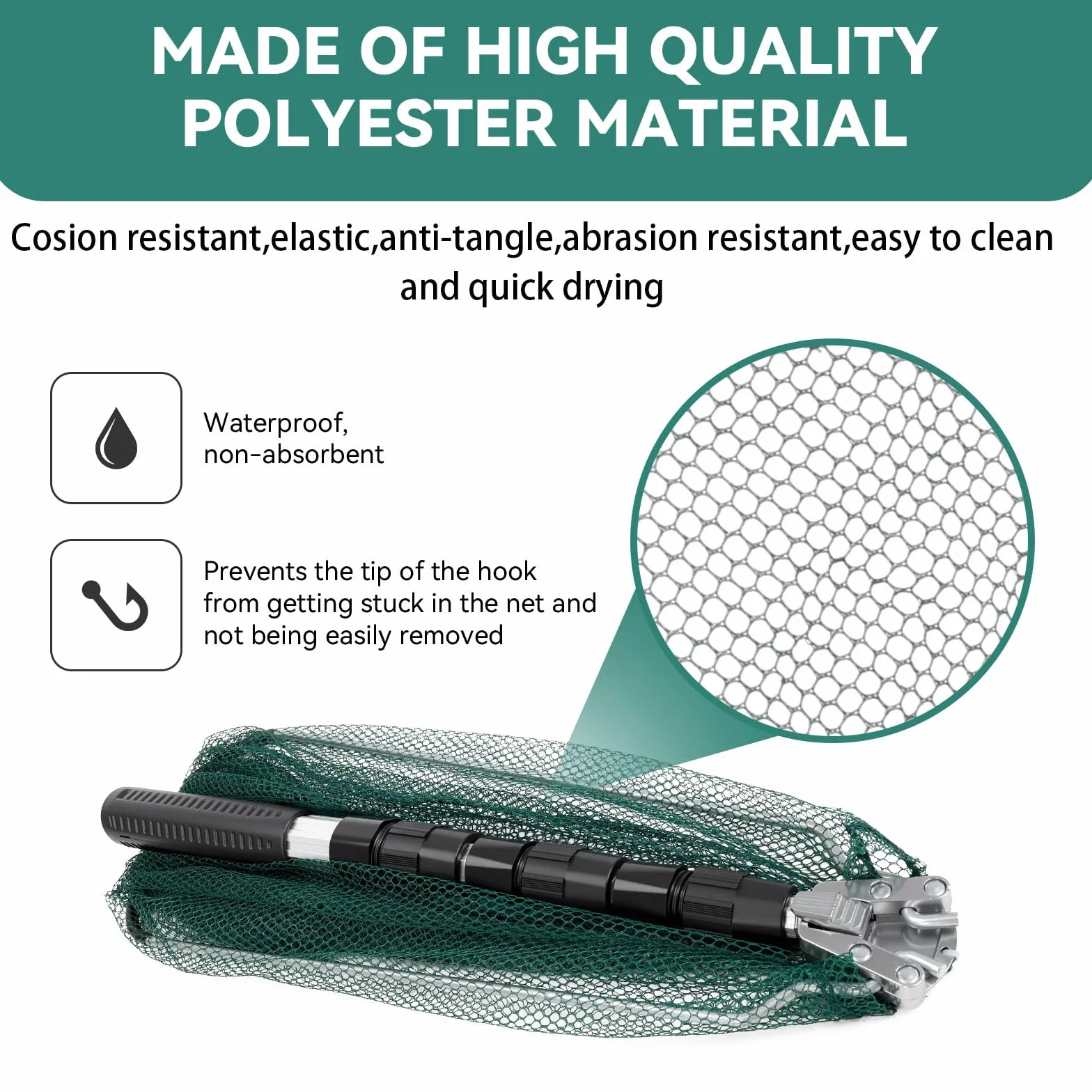 Red de Pesca 130cm Telescópica con Mango Largo Ajustable, Plegable y Portátil para Trucha, Perca y Carpa
